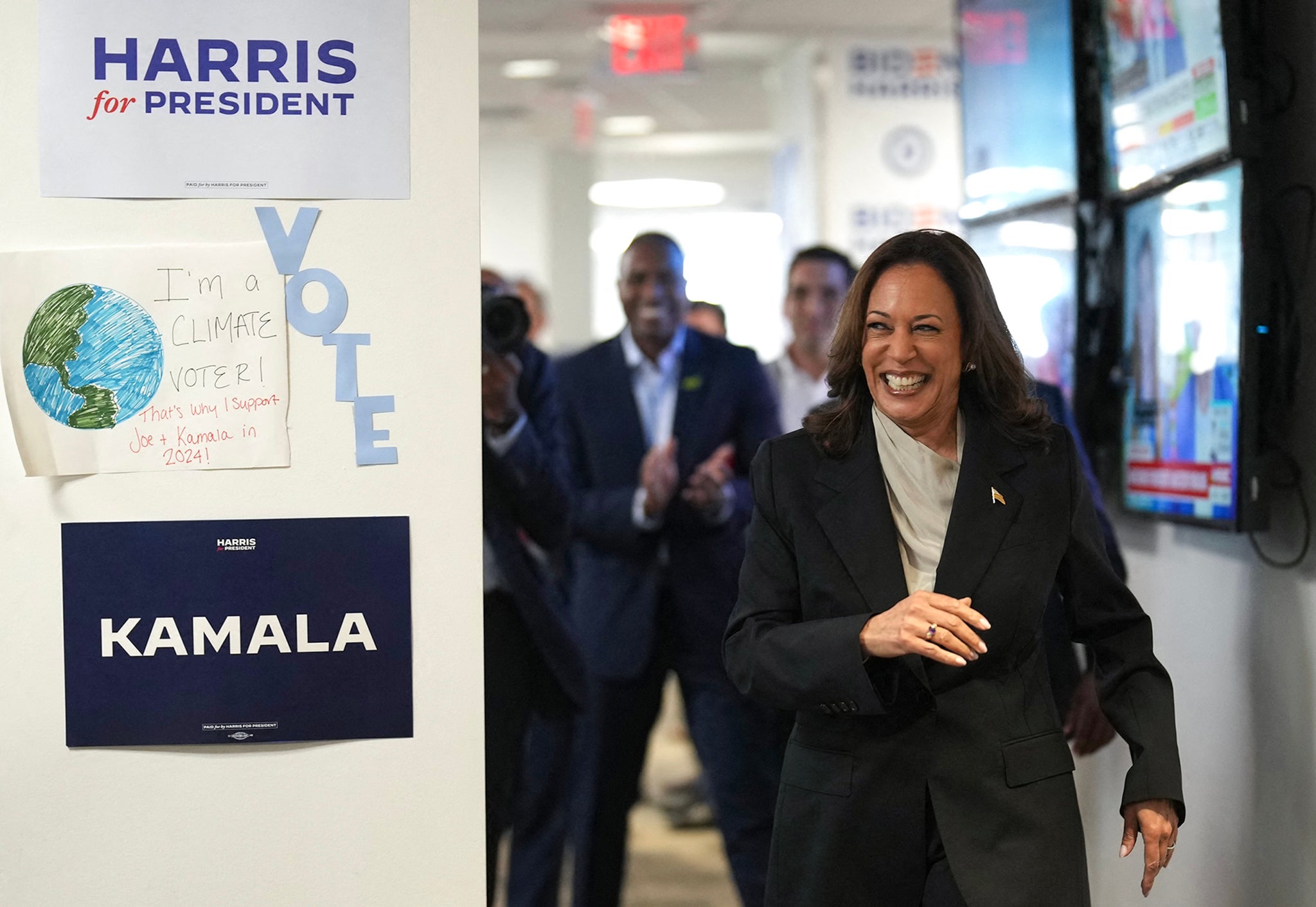 Harris walked up to the podium at a campaign staff meeting in Wilmington, Delaware, on Monday to the song