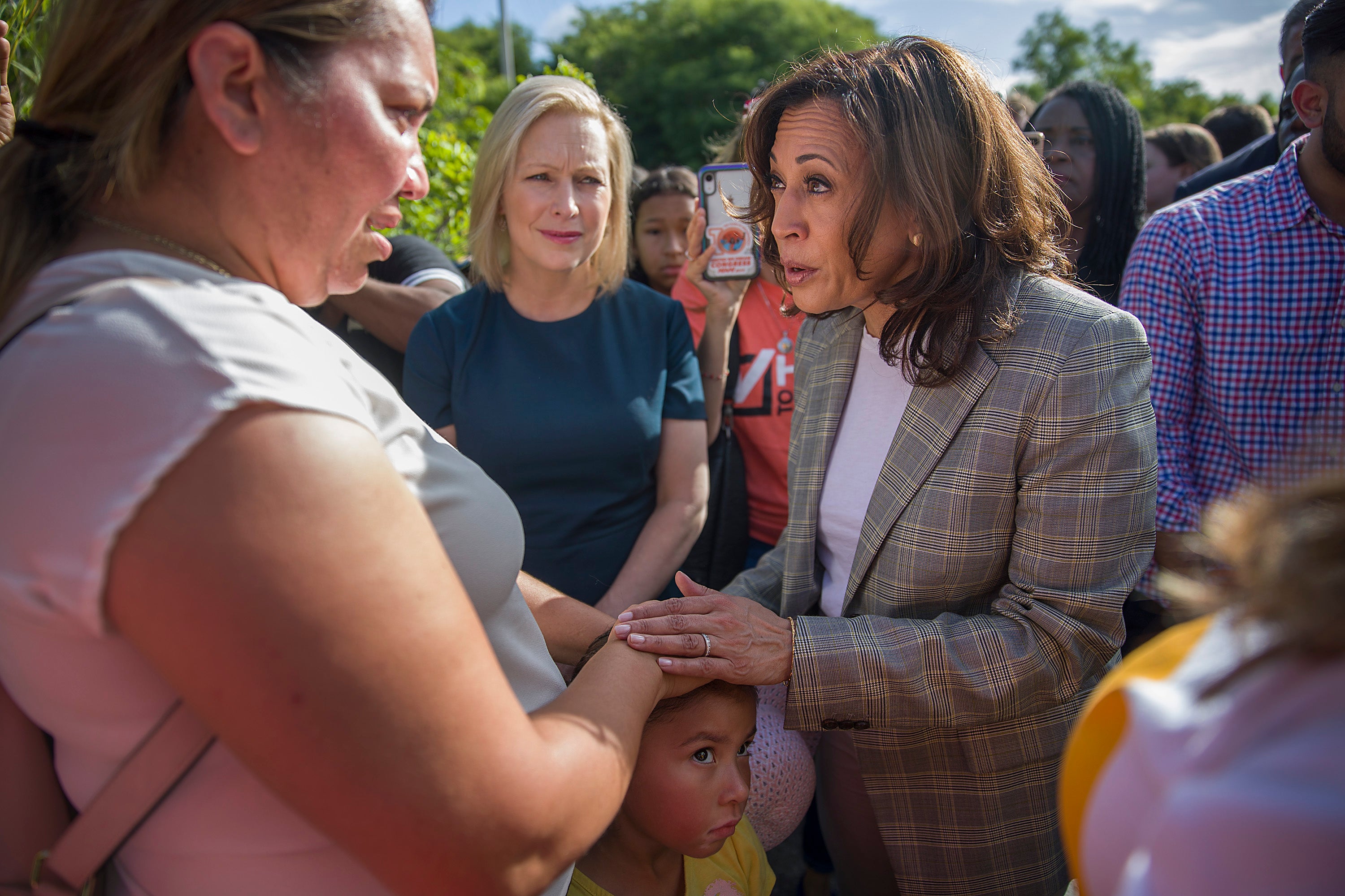 Kamala Harris, pictured in 2019, visits the exterior of a detention center for migrant children in Homestead, Florida