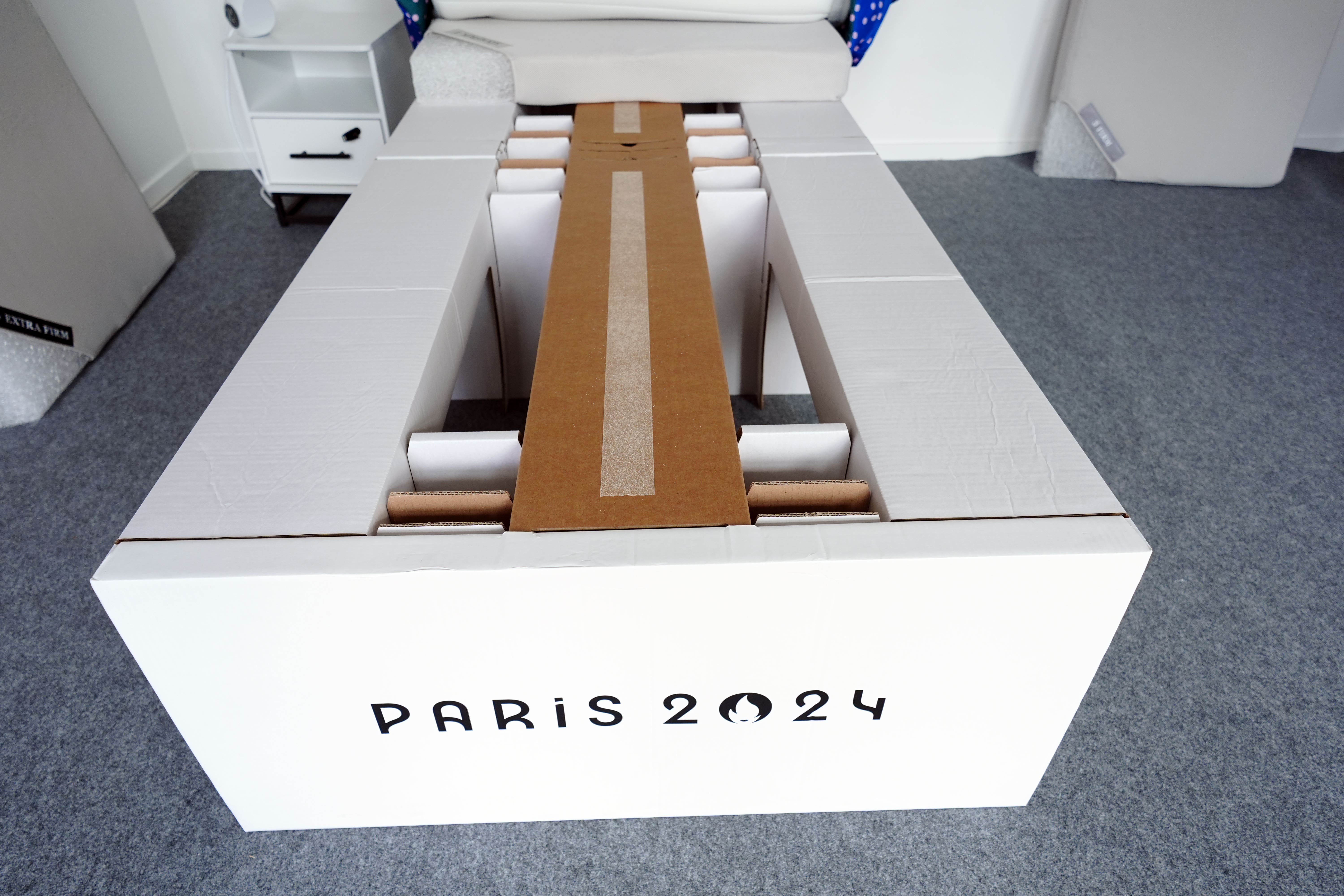 Beds at the athletes’ village at Paris 2024 are made from recycled cardboard (Mike Egerton/PA)