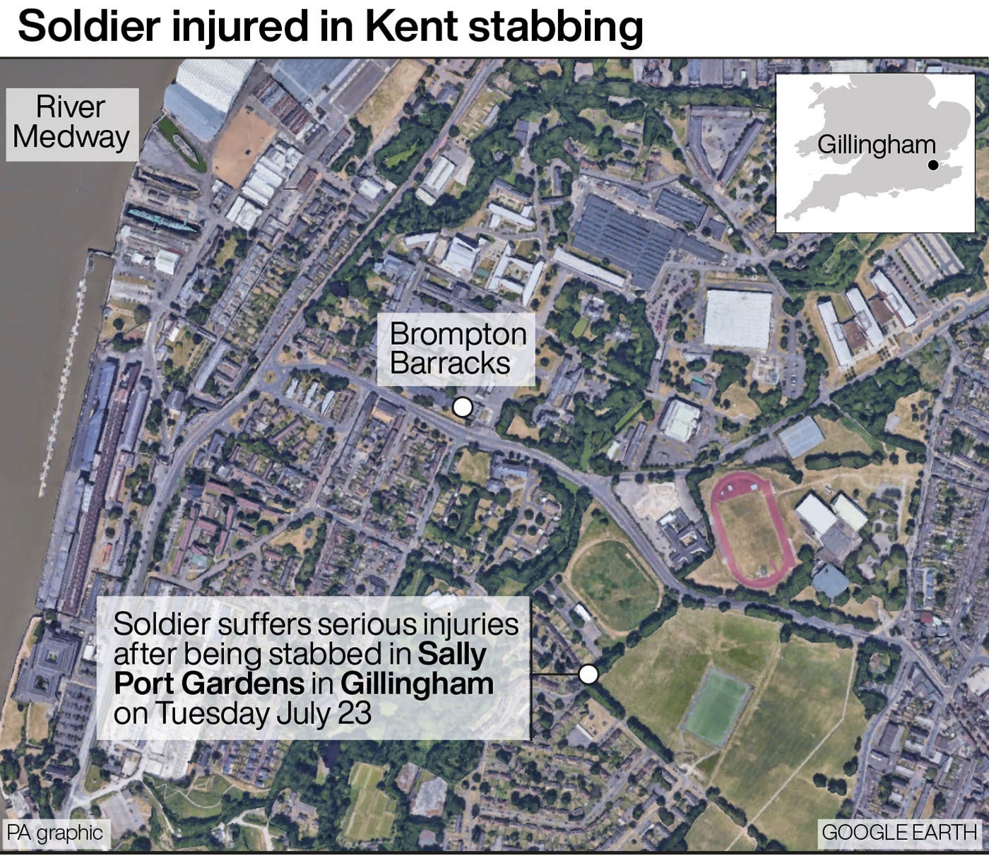 The attack occurred a short distance from Brompton Barracks (PA Graphics)