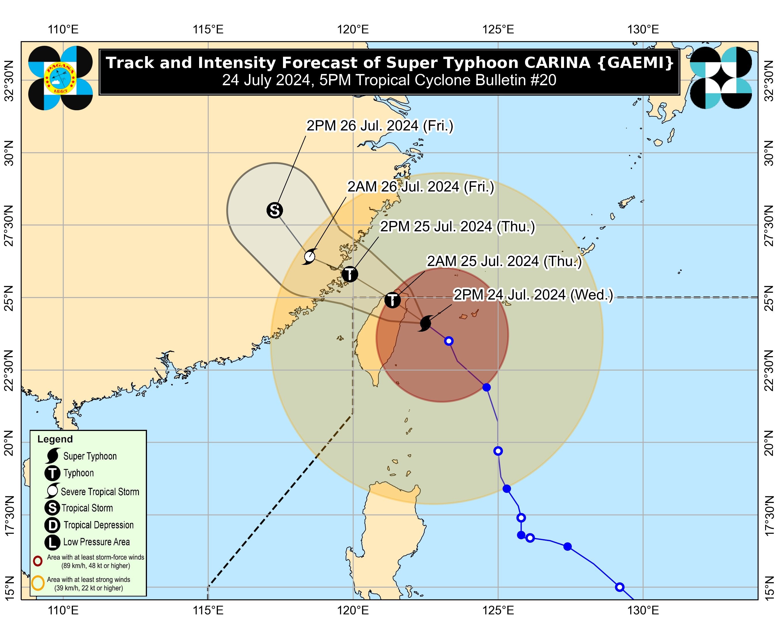 Map shows forecast time of arrival of Typhoon Gaemi