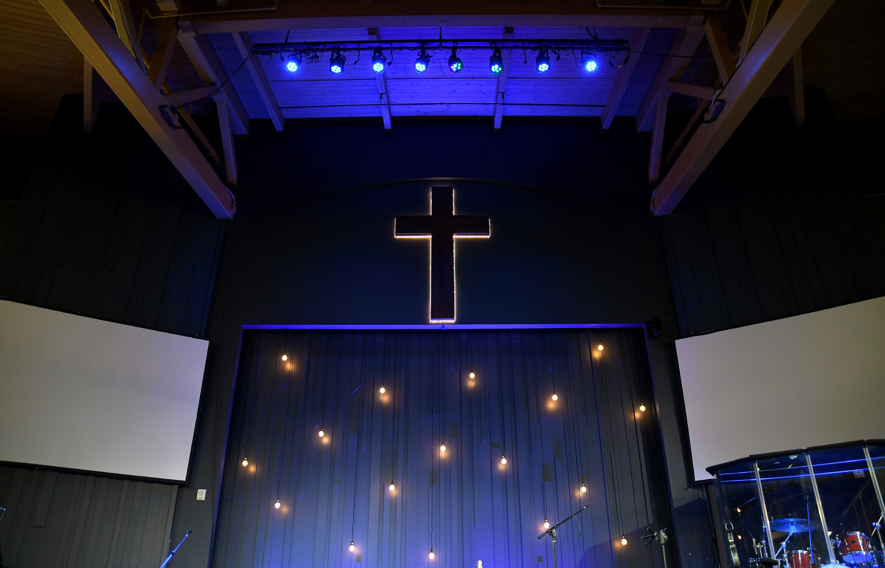 A cross is displayed at The Rock church in Castle Rock