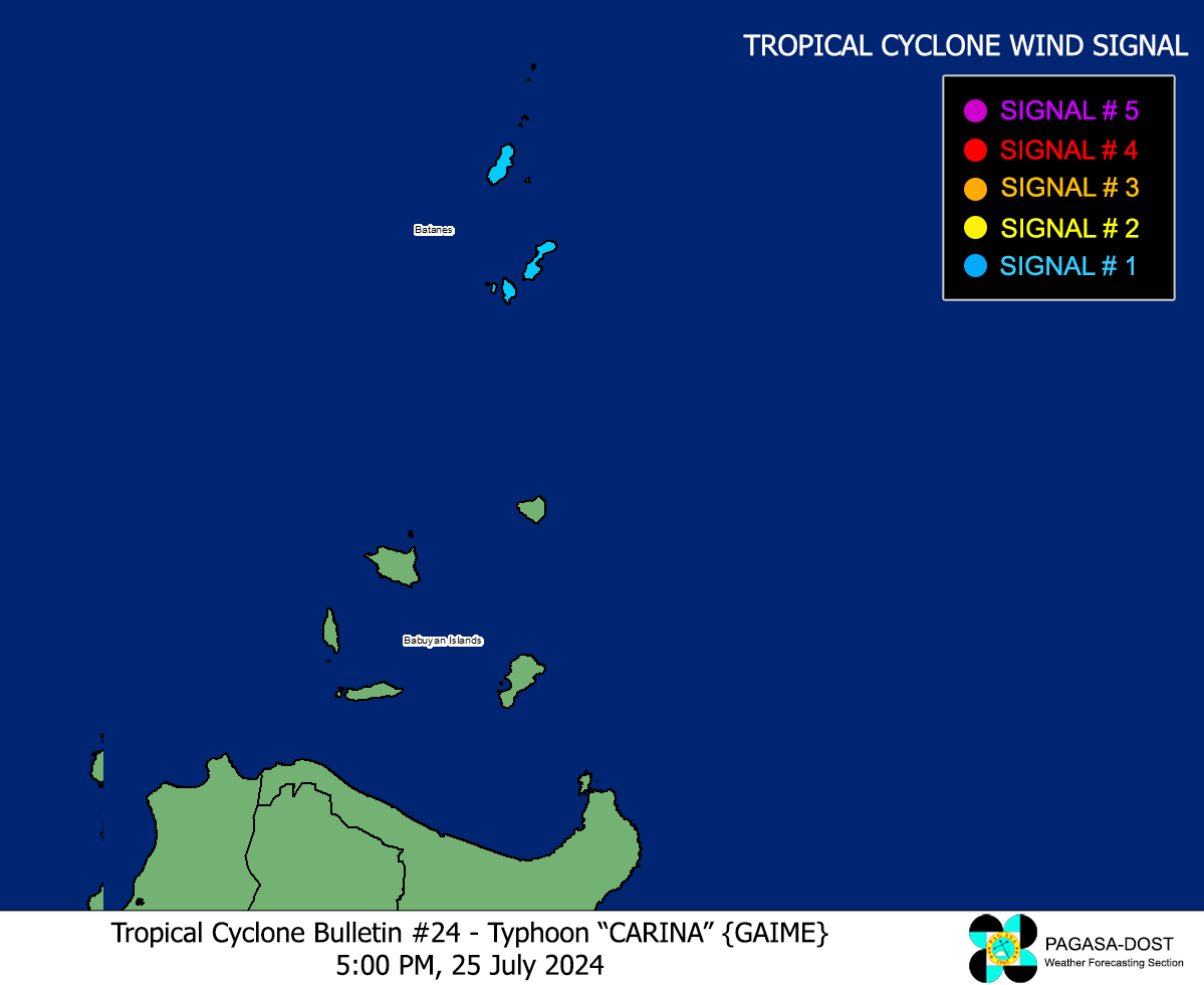 Map shows wind signals issued by Philippines storm monitoring agency