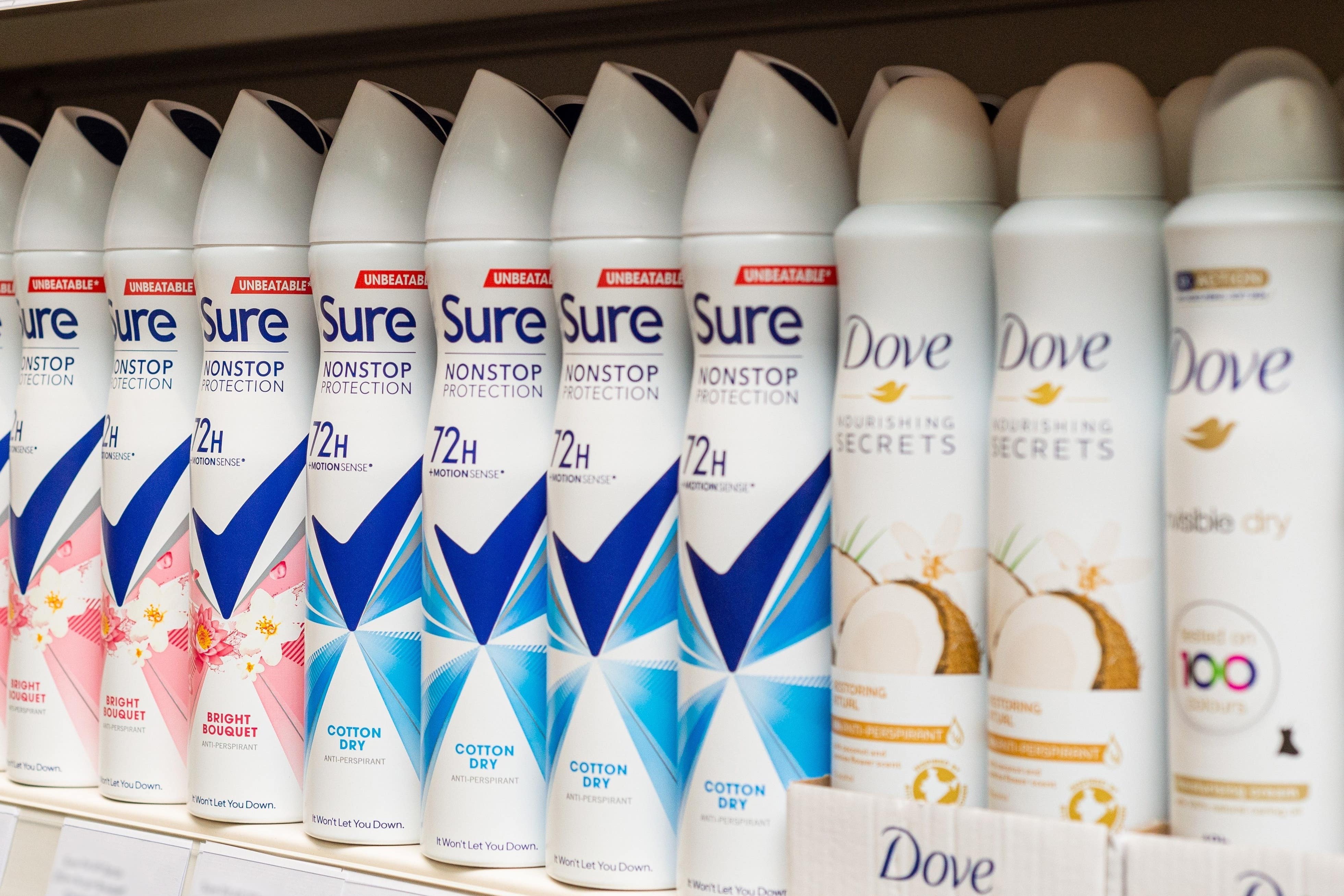 Sure and Dove deodorants-maker Unilever has posted a large increase in margins after its more lucrative products sold well in the face of a global cost-of-living crisis (Unilever/PA)