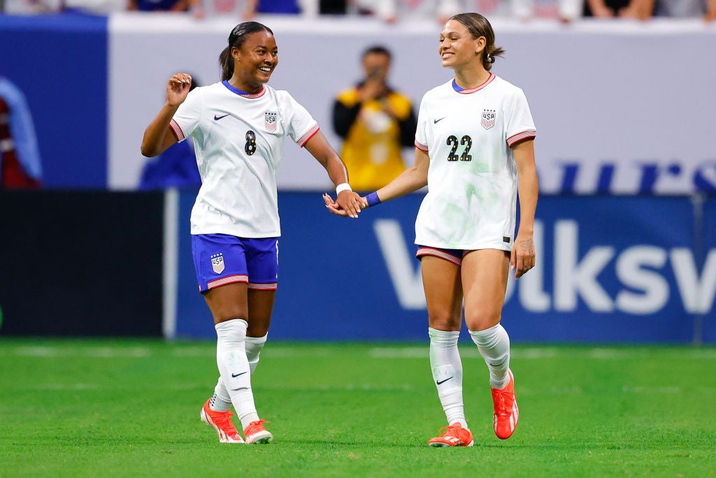 Shaw (left) broke the NWSL record for most goals scored as a teen