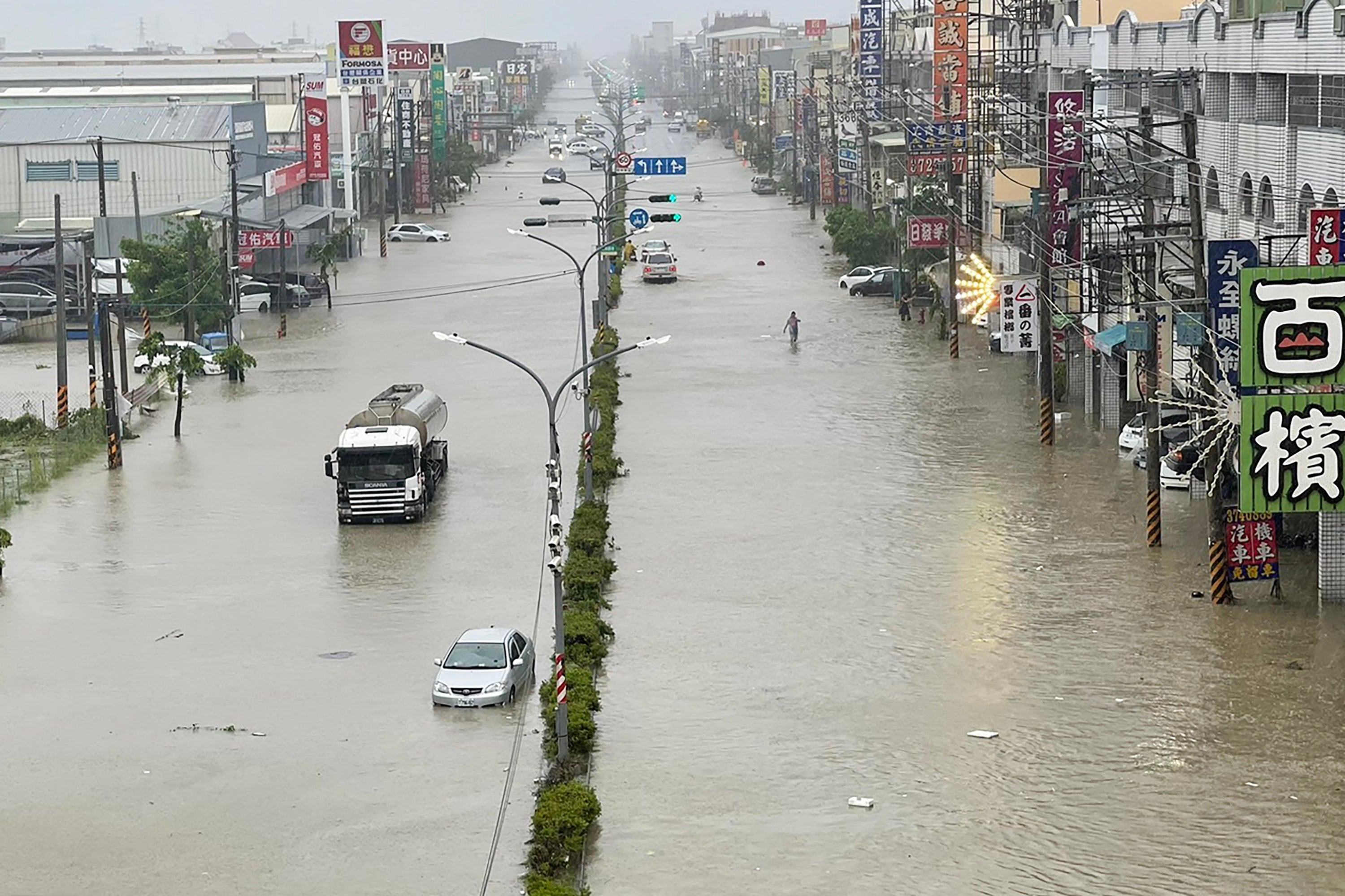 A street is flooded after Gaemi hit Kaohsiung in Taiwan on 25 July 2024