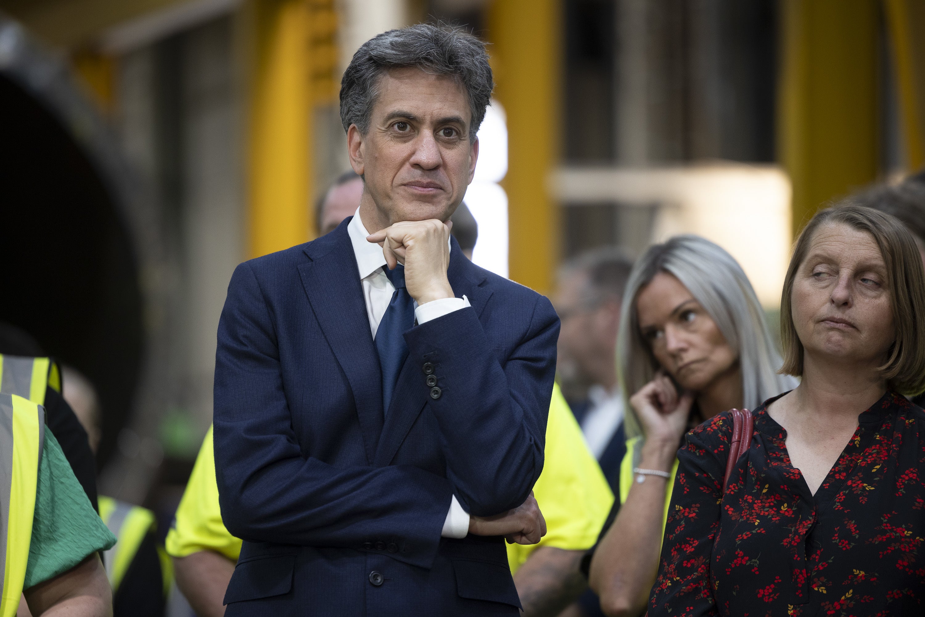 Energy Secretary Ed Miliband during a visit to Hutchinson Engineering in Widnes, Cheshire, with Prime Minister Sir Keir Starmer (James Glossop/The Times/PA)