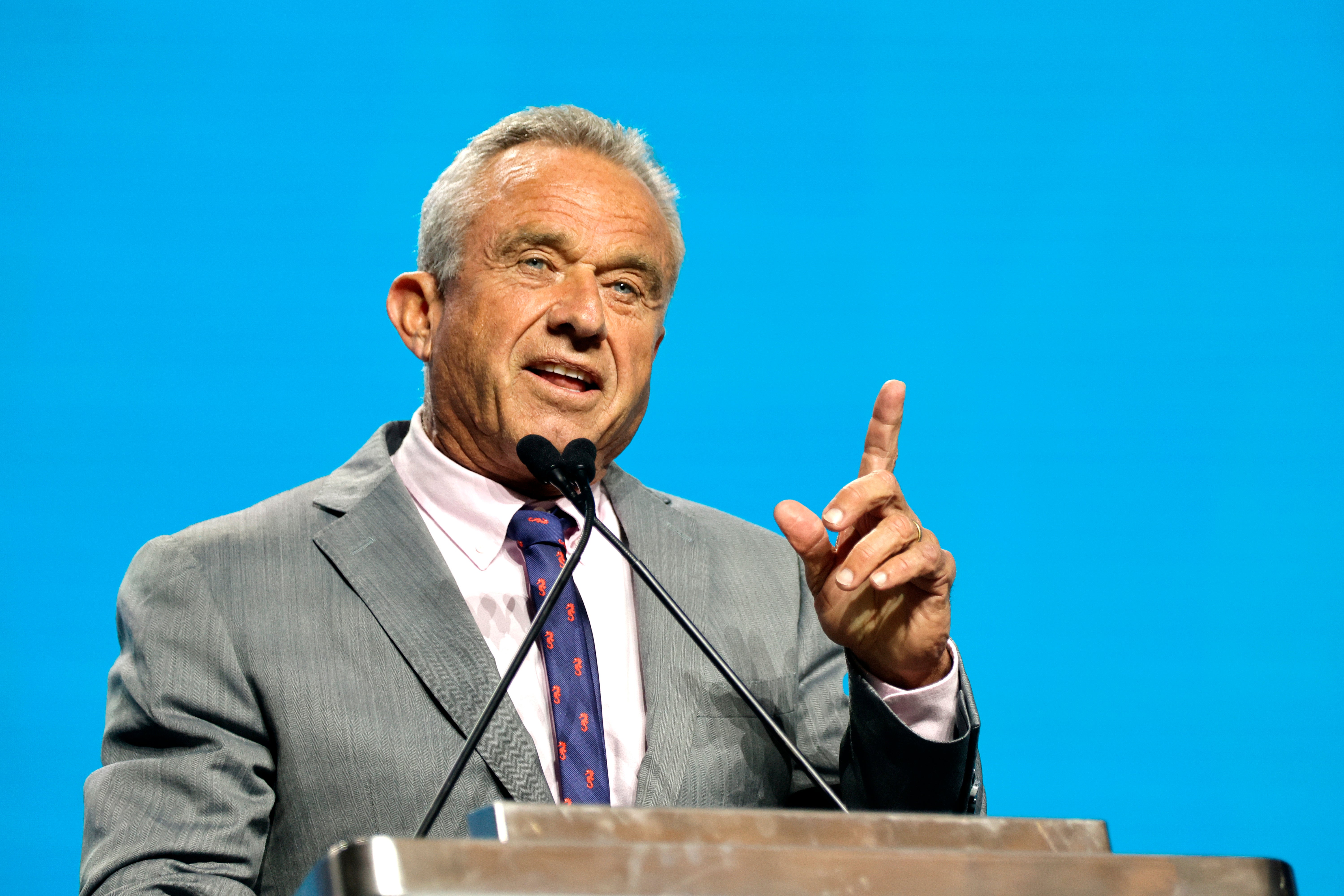 Independent presidential candidate Robert F. Kennedy Jr. delivers a keynote speech at the FreedomFest Vegas event on Friday July 12 2024 in Las Vegas. The Independent candidate has pitched sending drug ‘addicts’ to ‘wellness farms’