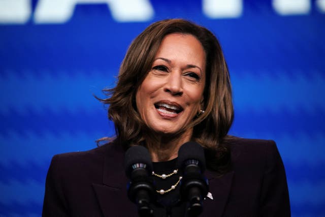 <p>Harris addressed a gathering of the powerful American Federation of Teachers union on Thursday </p>