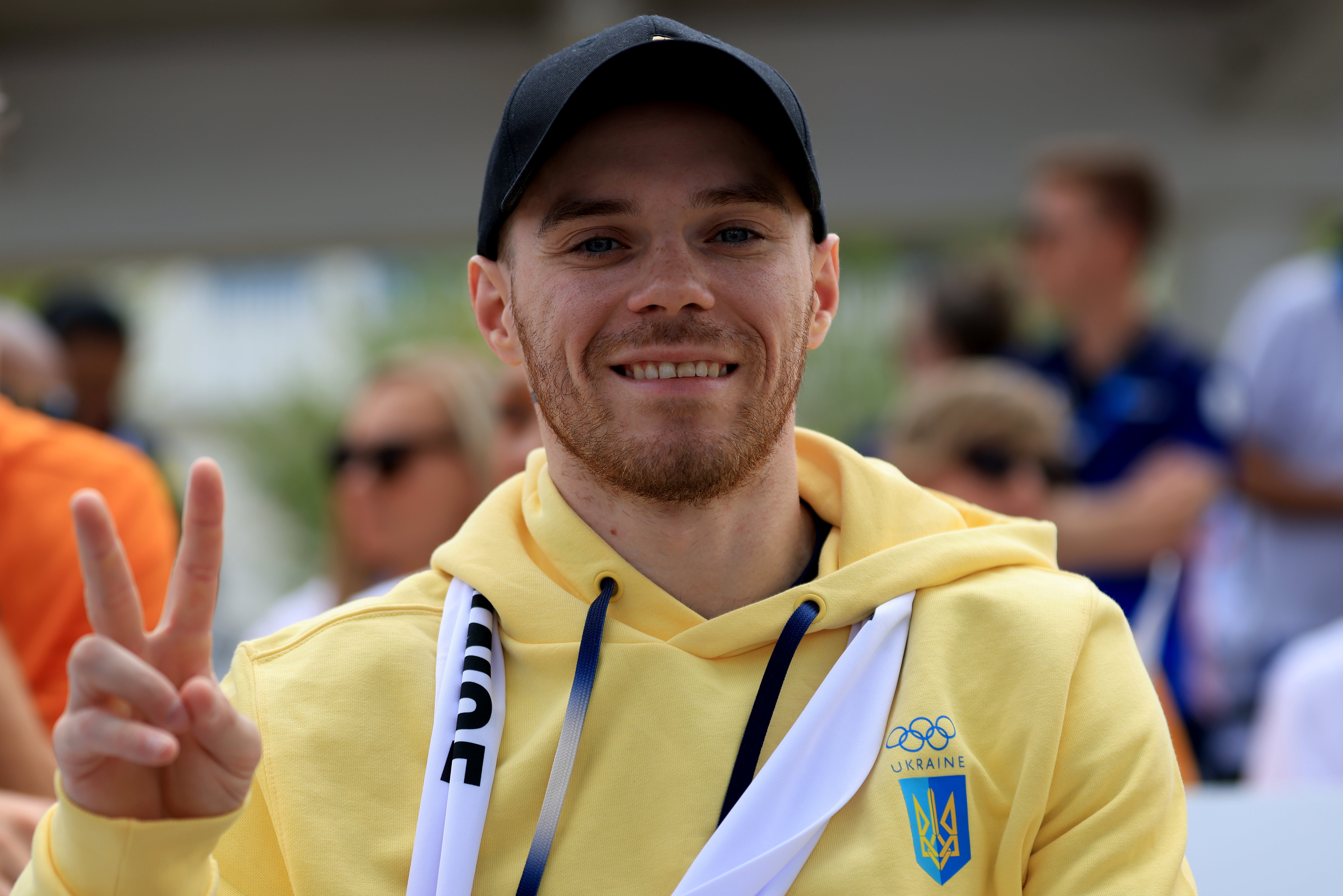 Ukraine’s Oleg Verniaiev poses for a photo during the Athletes’ Call for Peace.