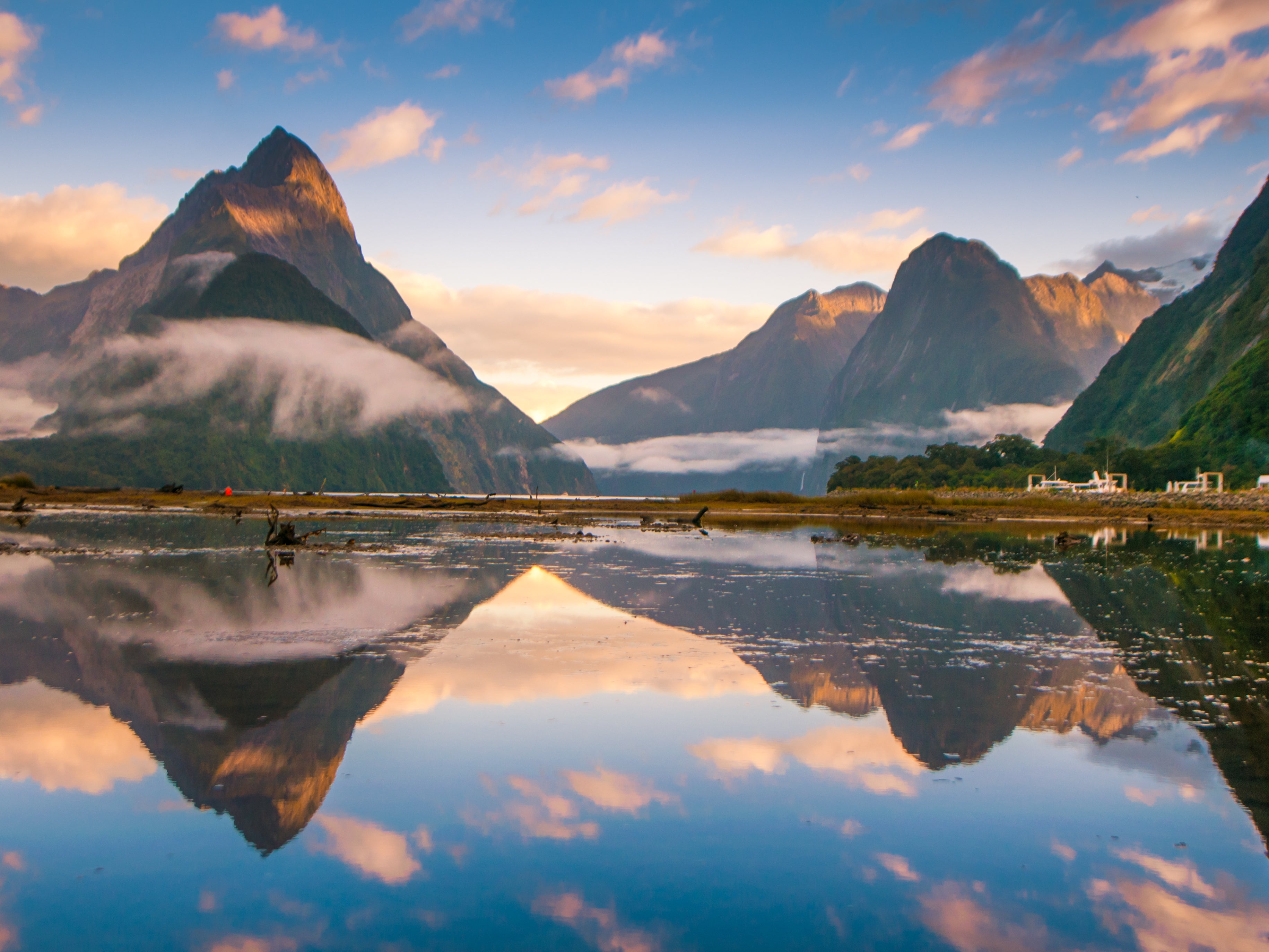 The Mitre Peak mountain rising from the Milford Sound fjord