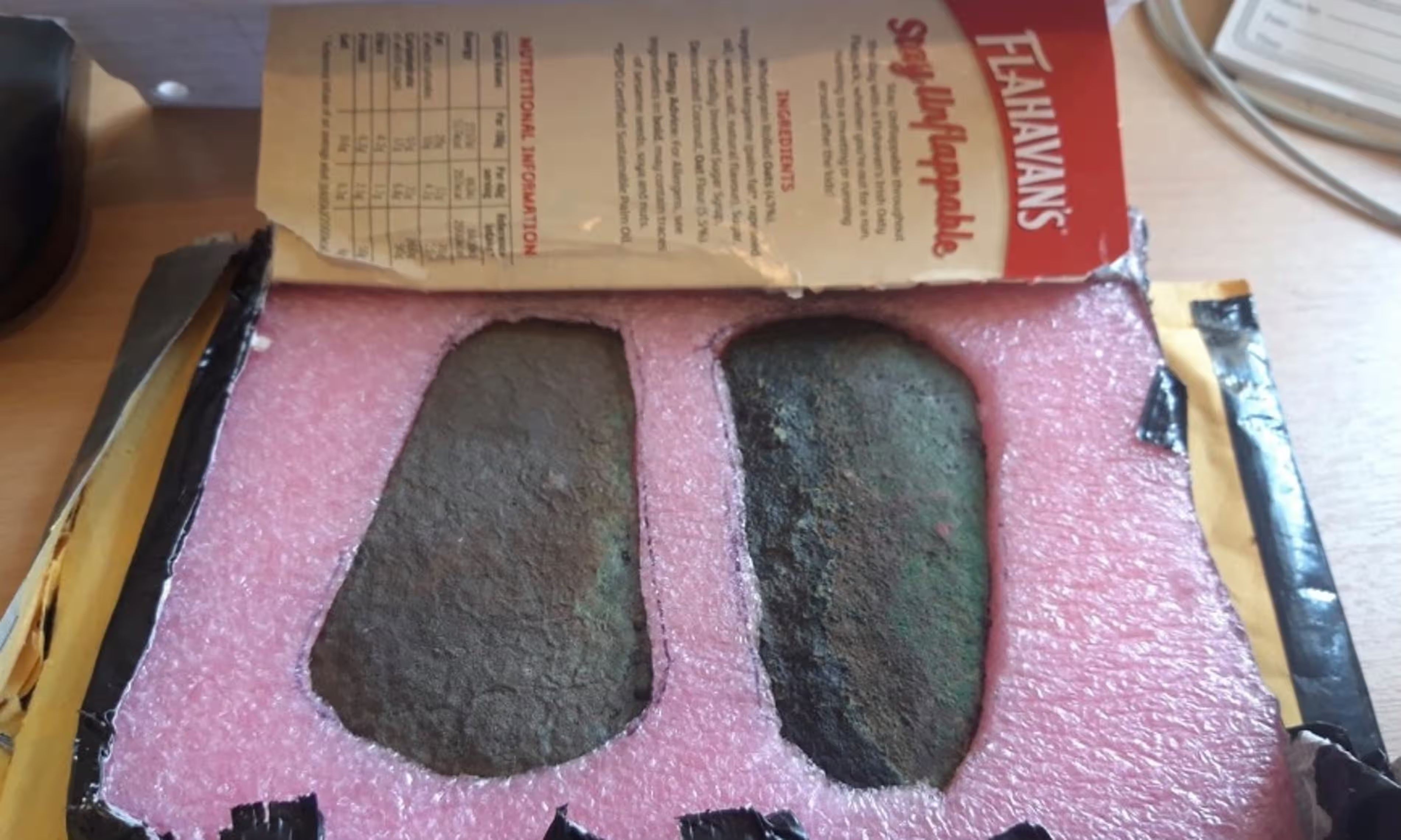 The 4,000-year-old axe heads were sent to an Irish museum in a porridge box