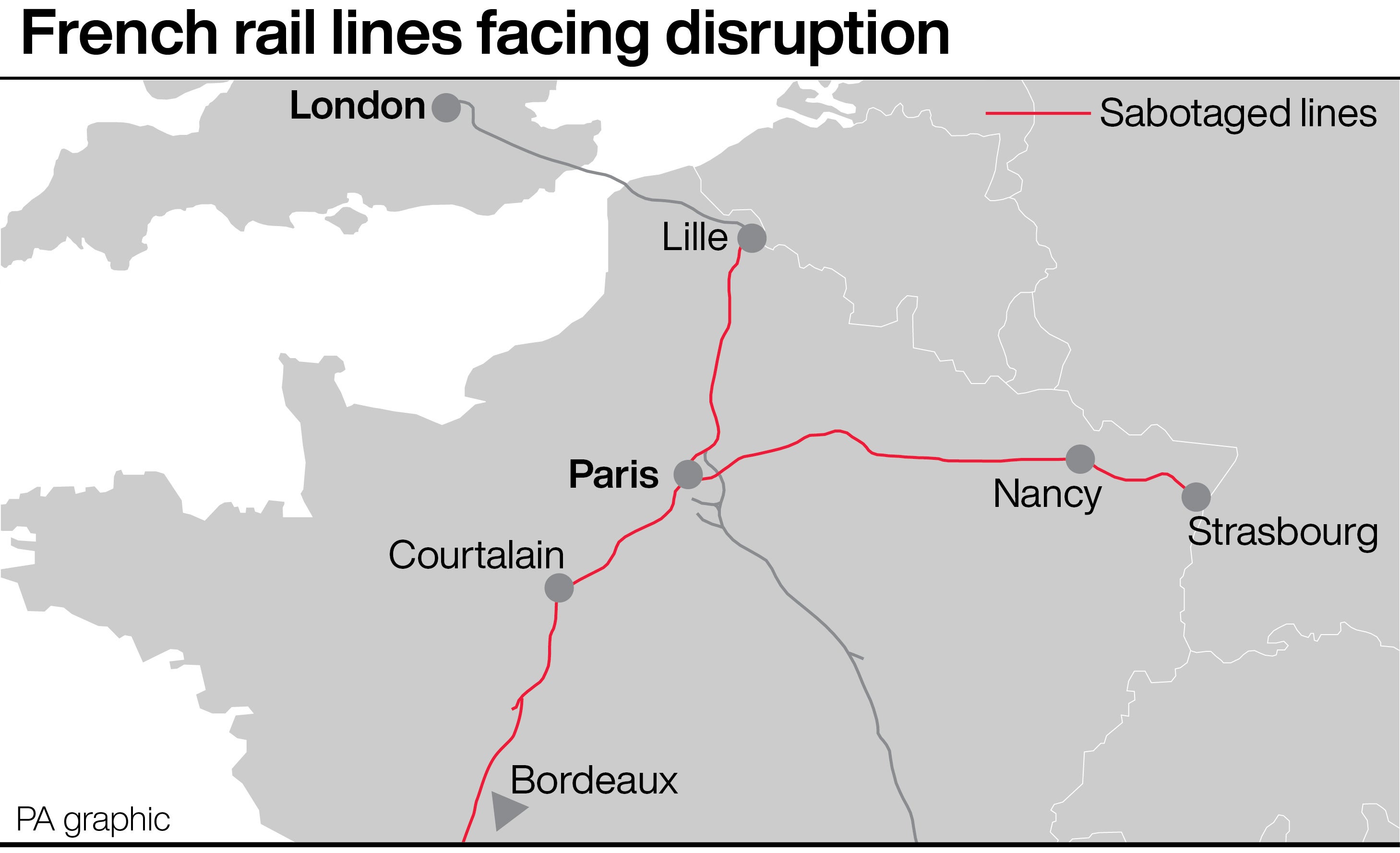 The French rail lines facing disruption