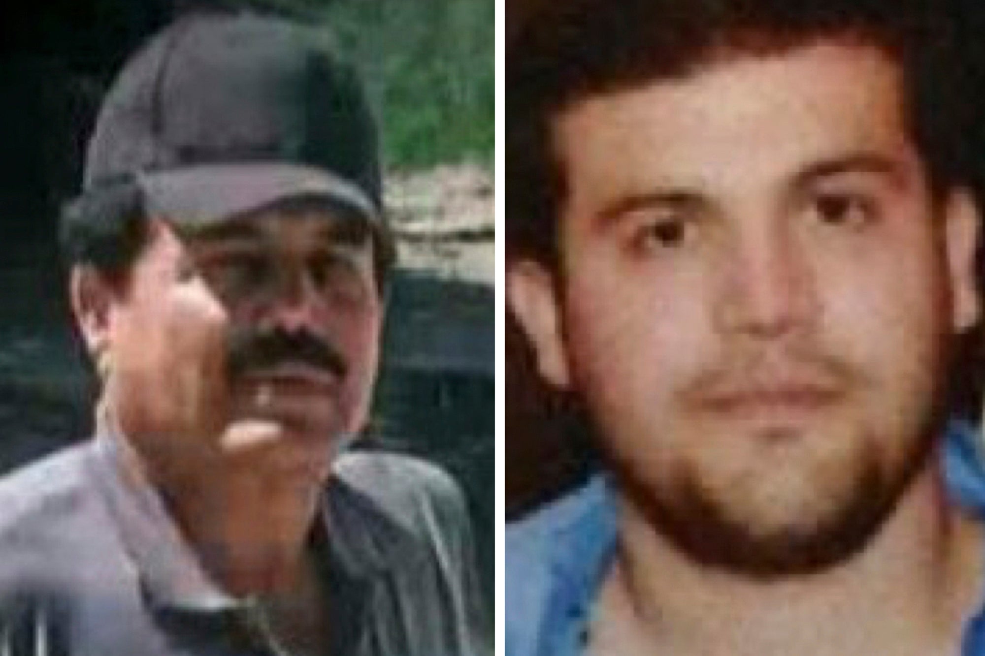 This combo of images provided by the U.S. Department of State show Ismael “El Mayo” Zambada, a historic leader of Mexico’s Sinaloa cartel, left, and Joaquín Guzmán López, a son of another infamous cartel leader, after they were arrested by U.S. authorities in Texas, the U.S. Justice Department said Thursday, July 25, 2024