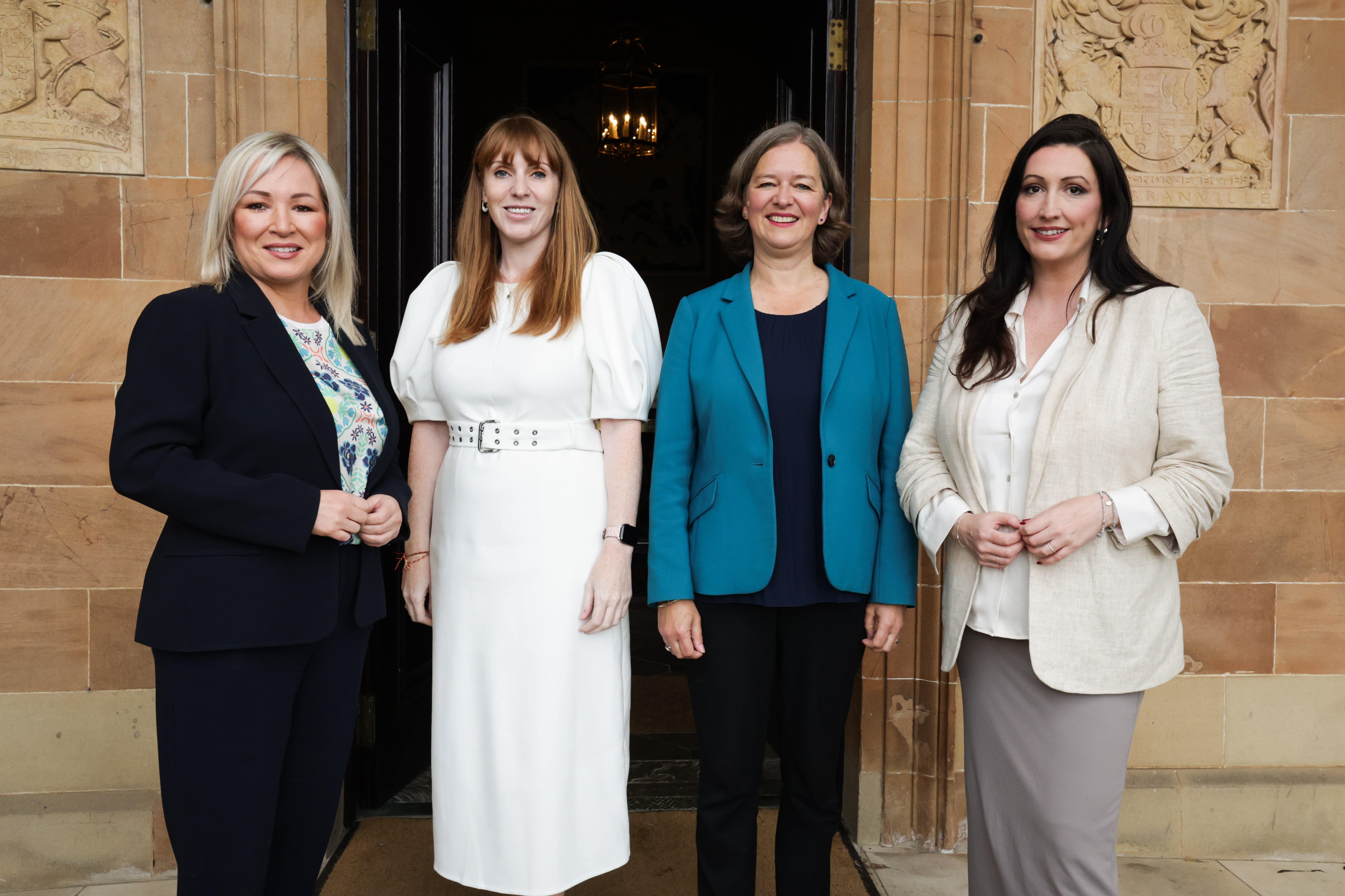 (l to r) Michelle O’Neill, Angela Rayner, Fleur Anderson and Emma Little-Pengelly at Hillsborough Castle (Kelvin Boyes/PA)