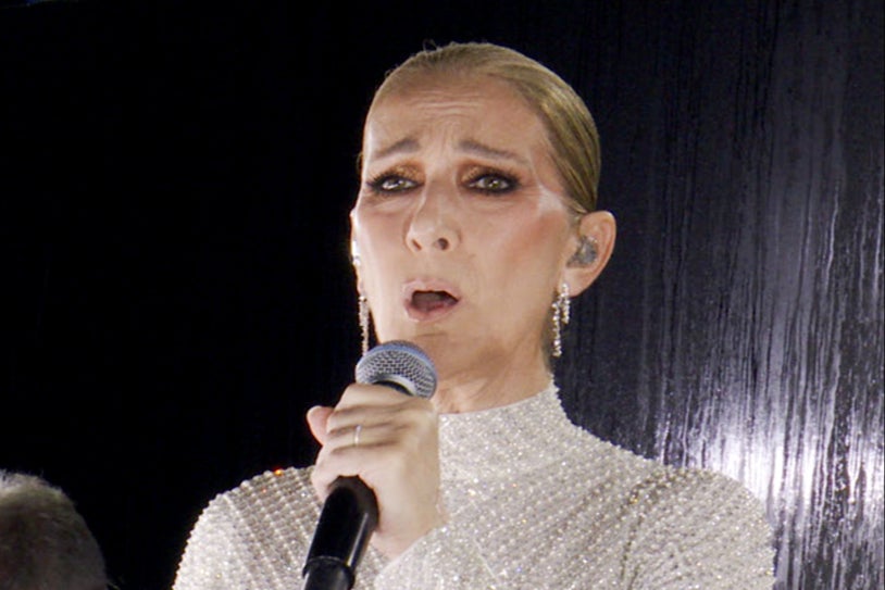 Celine Dion sings under the Eiffel Tower as part of the Paris Olympics opening ceremony