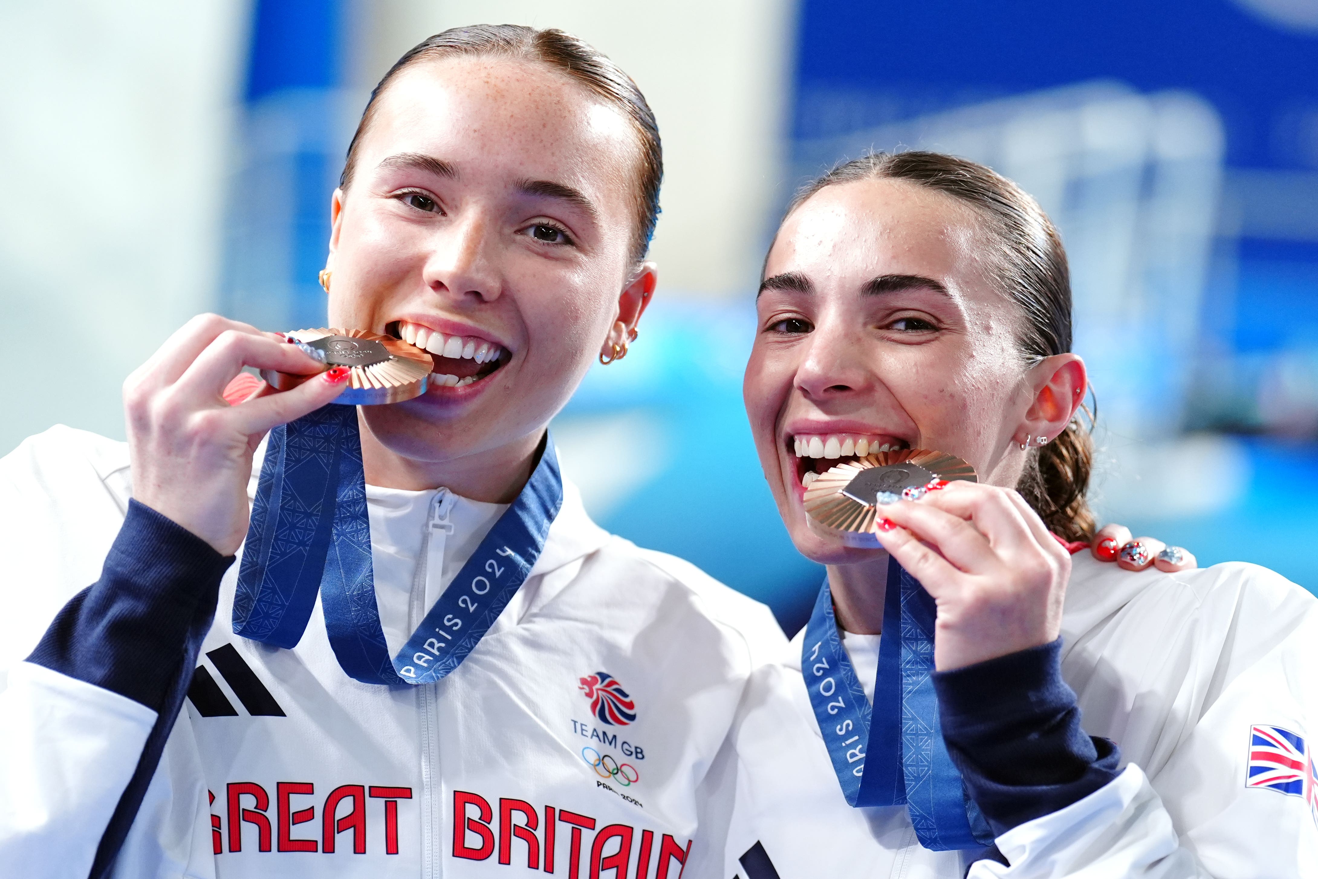 Great Britain’s Yasmin Harper and Scarlett Mew Jensen with their bronze medals (PA)