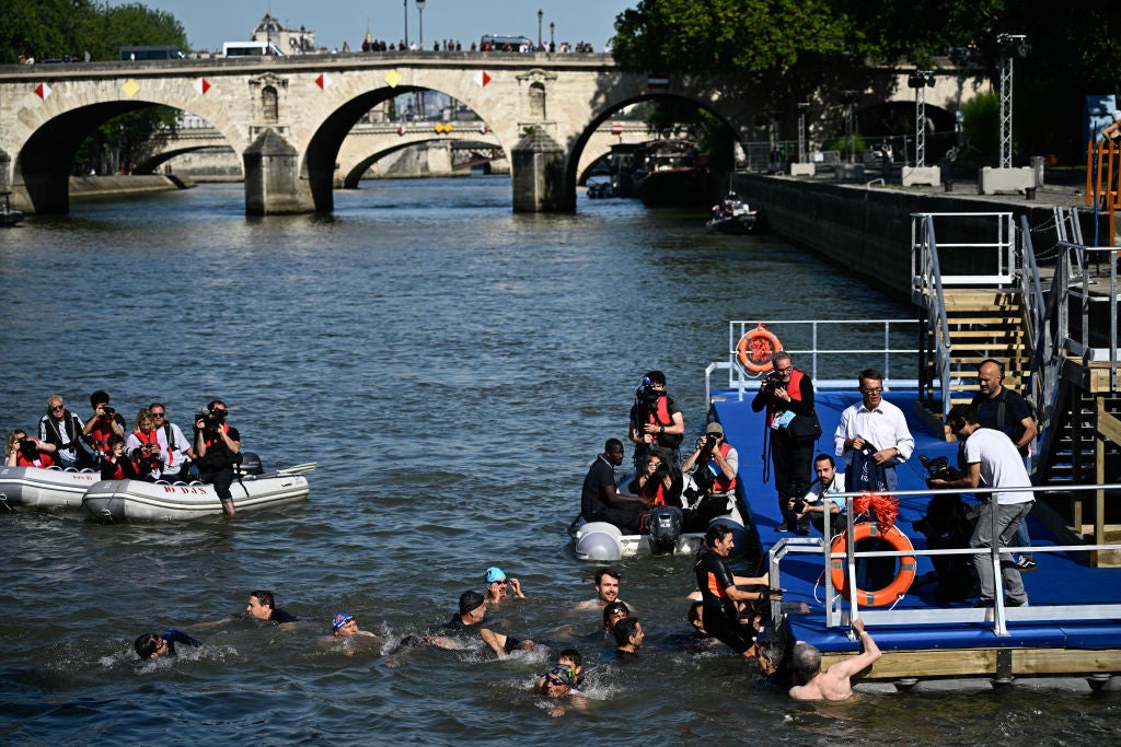 The Paris mayor, Anne Hidalgo, took part in a public swim before the Olympics