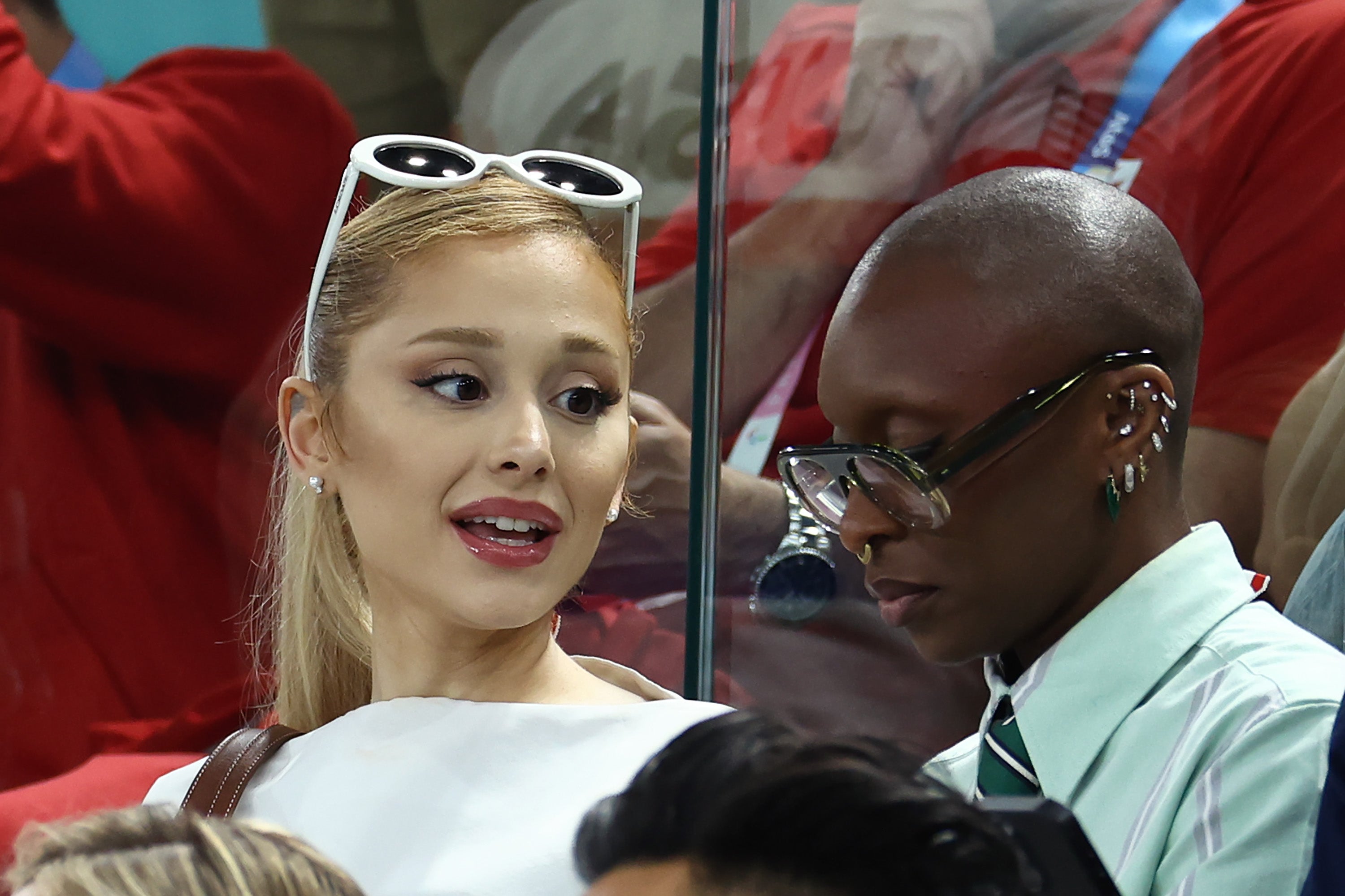 Ariana Grande and Cynthia Erivo watch Simone Biles and the rest of Team USA defying gravity