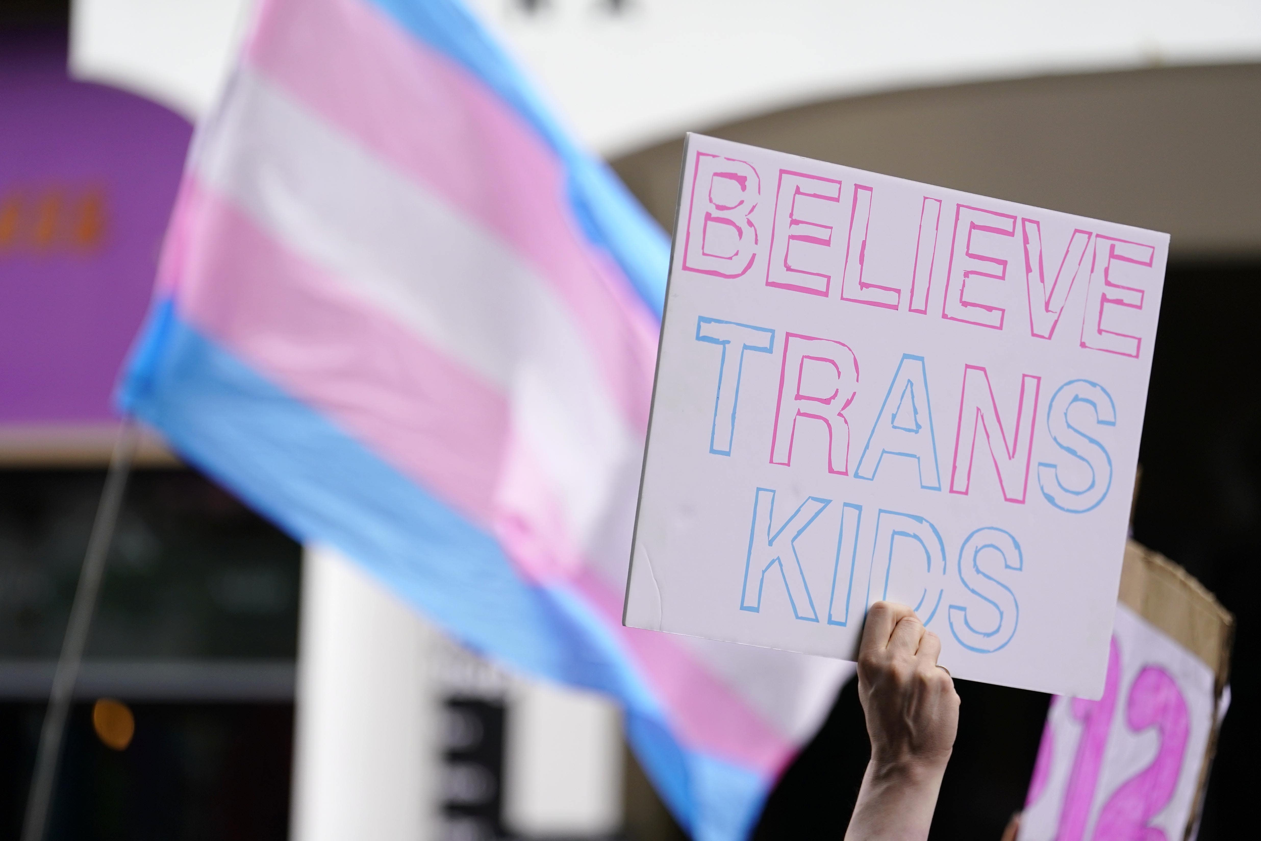 People take part in a Trans Pride protest march in Brighton (Andrew Matthews/PA)