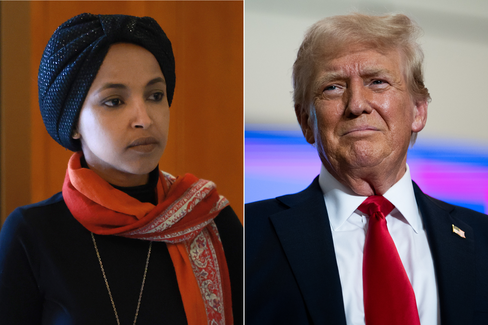 Donald Trump said on Tuesday evening that Omar ‘probably had herself sprayed’ at the town hall, just hours after he attacked her during an event in Iowa.