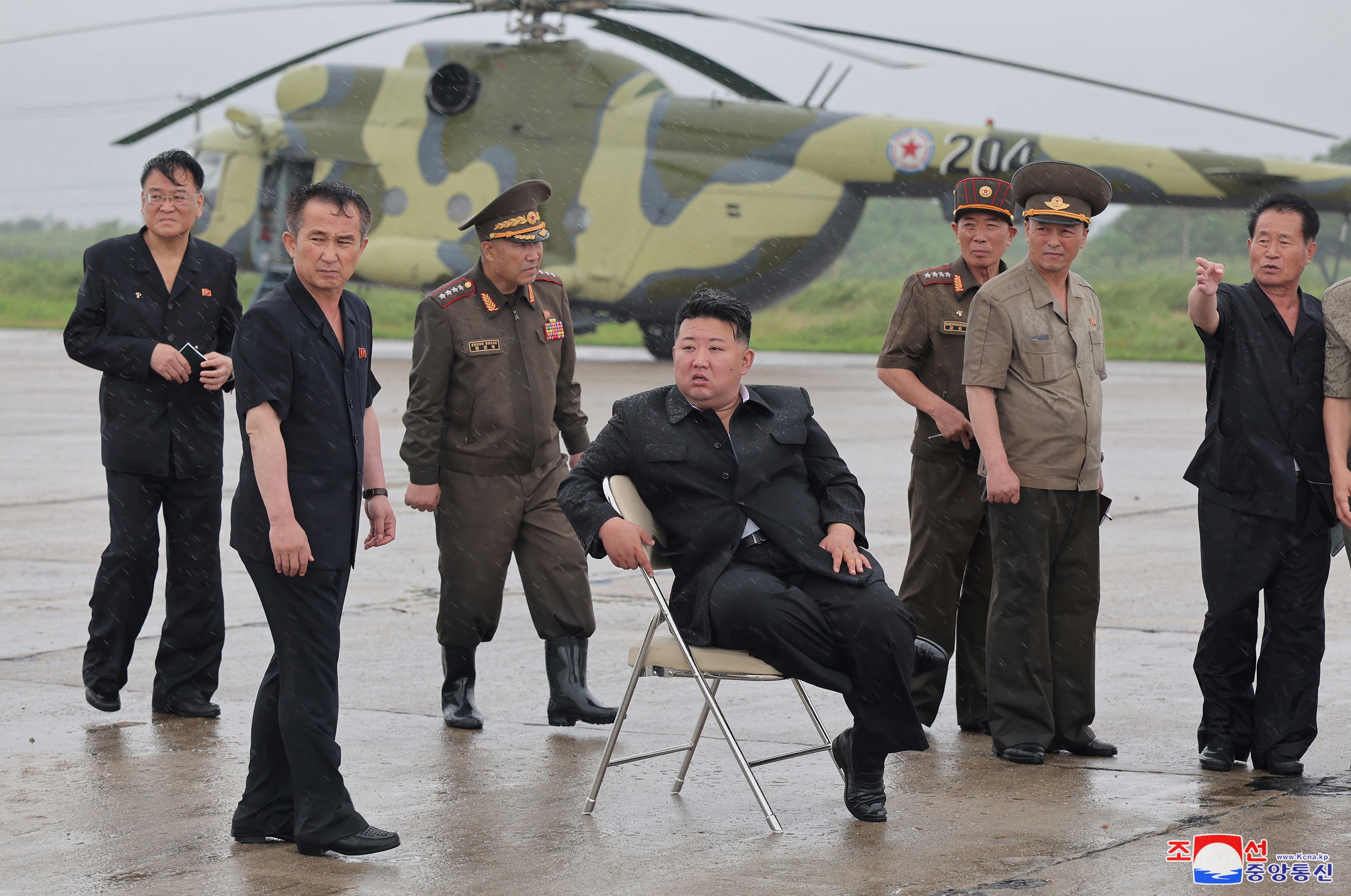 North Korean leader Kim Jong Un observes rescue efforts in flooded areas near the country's border with China, which has been hit by heavy rainfall from Tropical Storm Gaemi