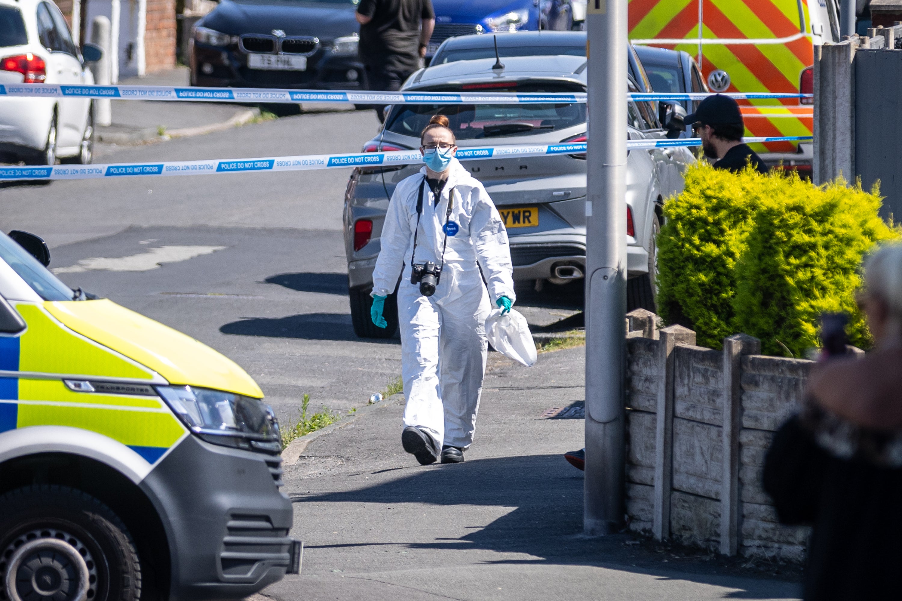 A forensics officer at the scene yesterday