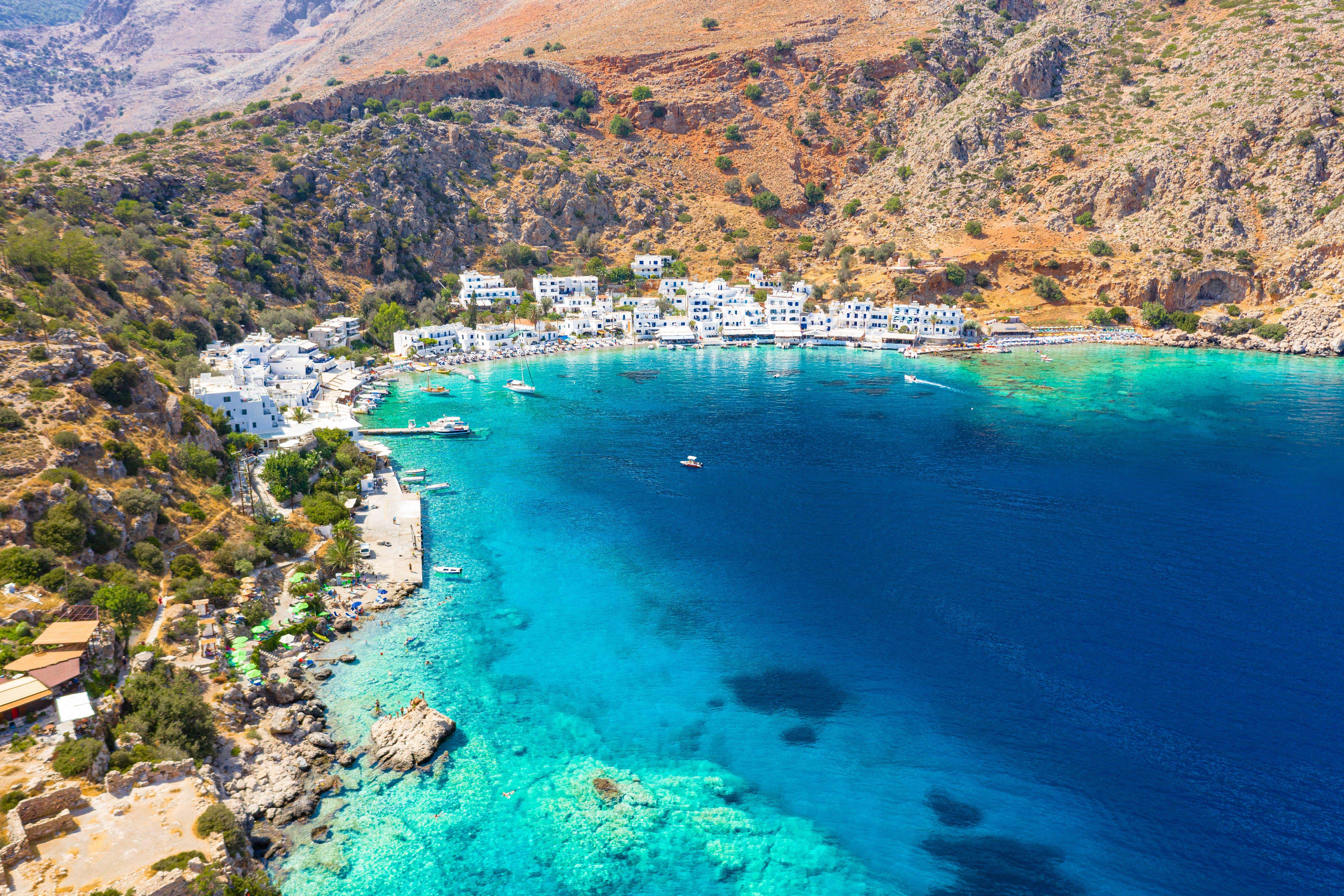 The whitewashed buildings of Loutro on Crete