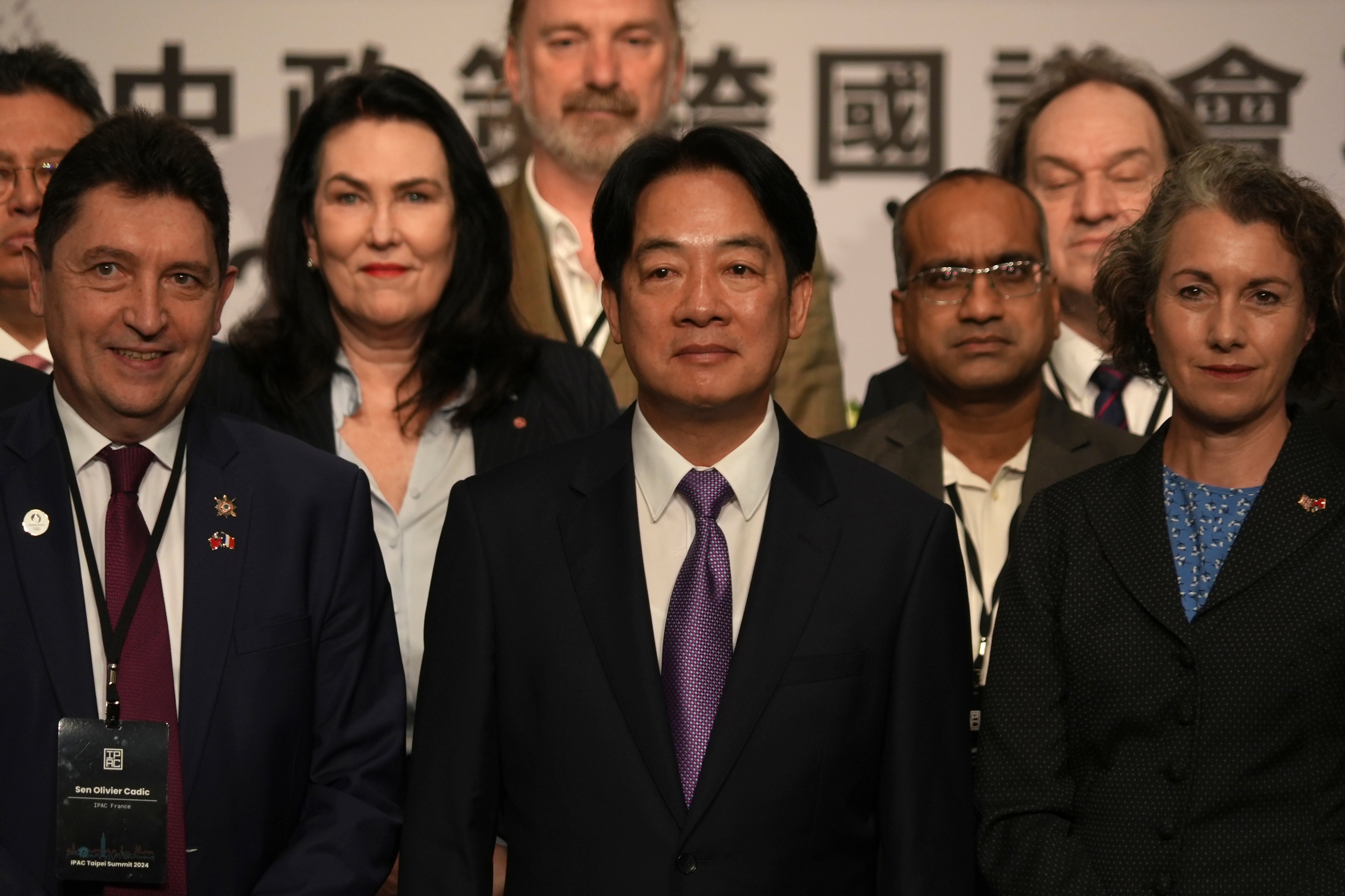 Taiwanese president Lai Ching-te, centre, at a gathering of the largest delegation of foreign lawmakers ever to visit Taiwan