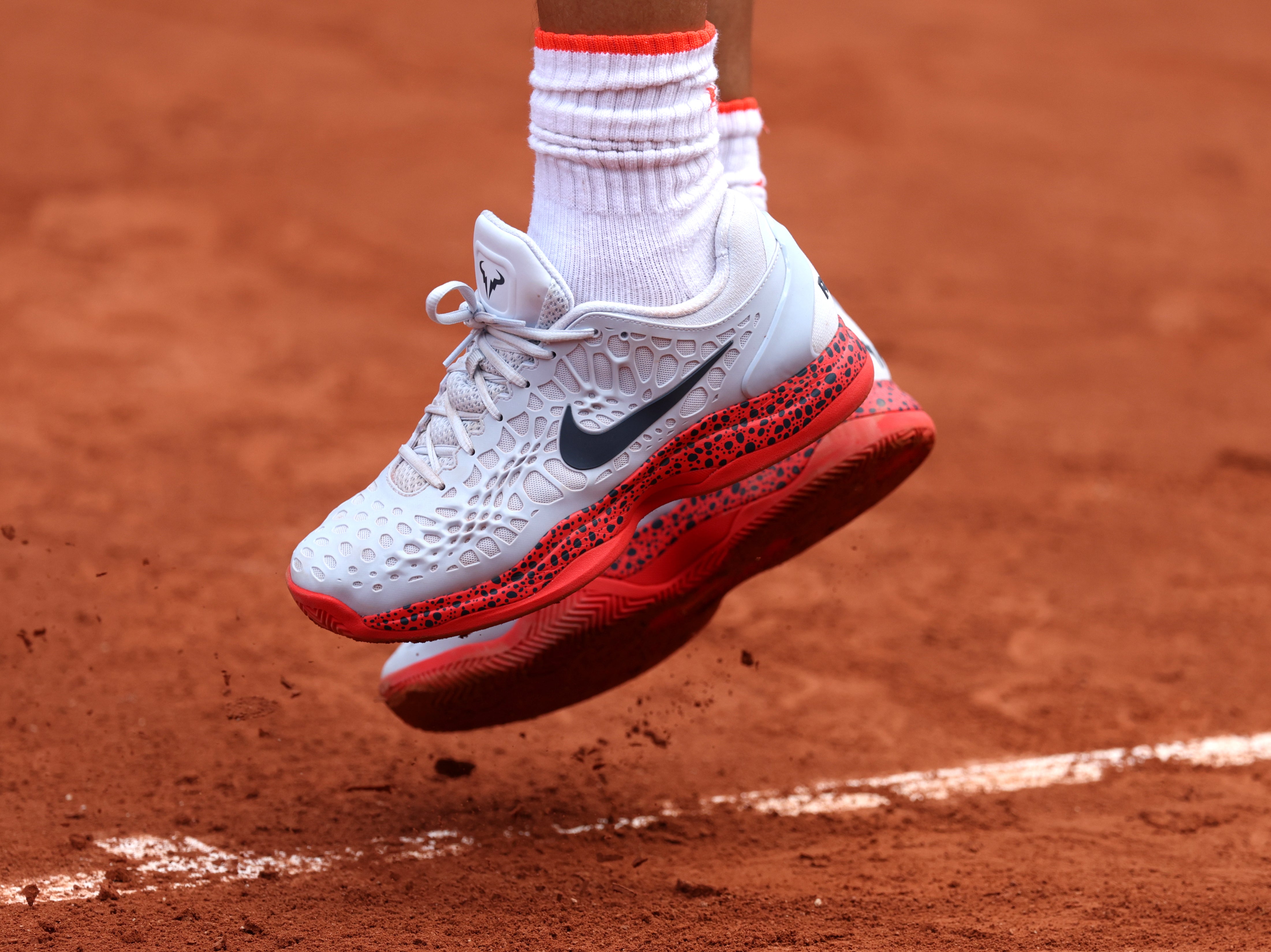 Rafael Nadal in Nike trainers at a training session for the Paris Olympics