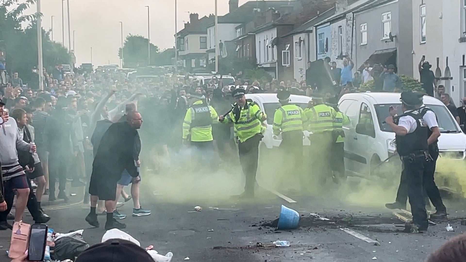 Angry shouts were heard and fireworks were set off during the confrontation