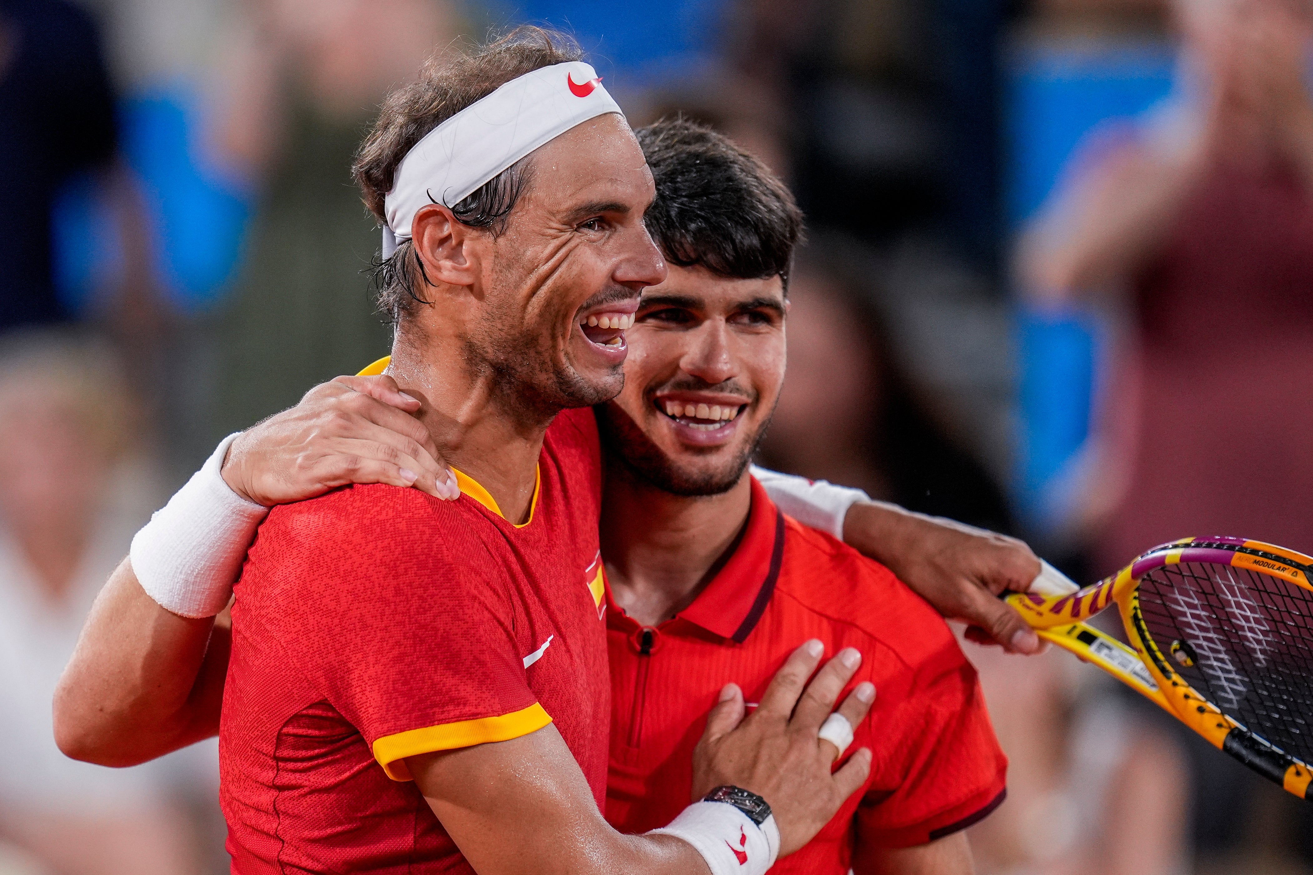 Rafael Nadal, left, and Carlos Alcaraz will be part of Spain’s Davis Cup team