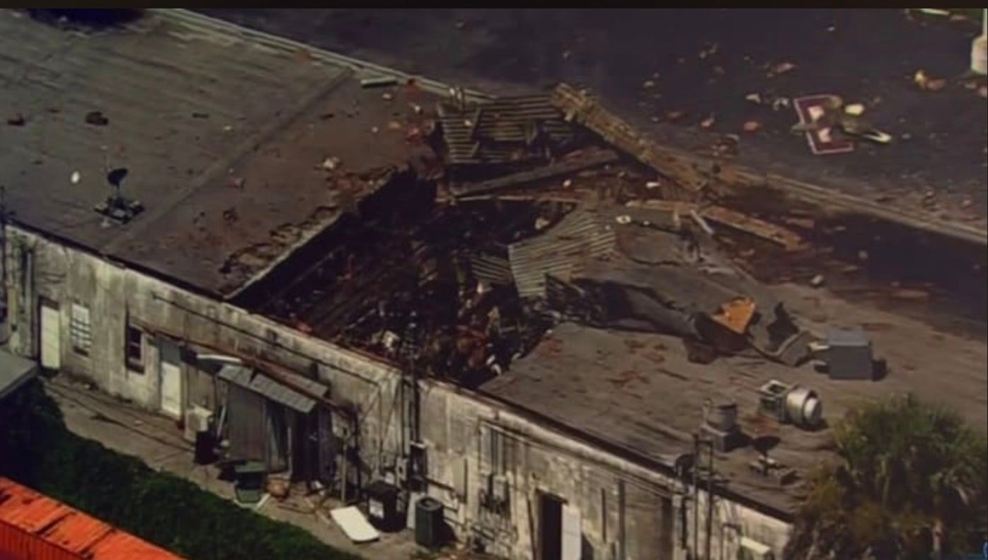 A photo shows the aftermath of an explosion at a Florida laundromat on Tuesday that left four people injured