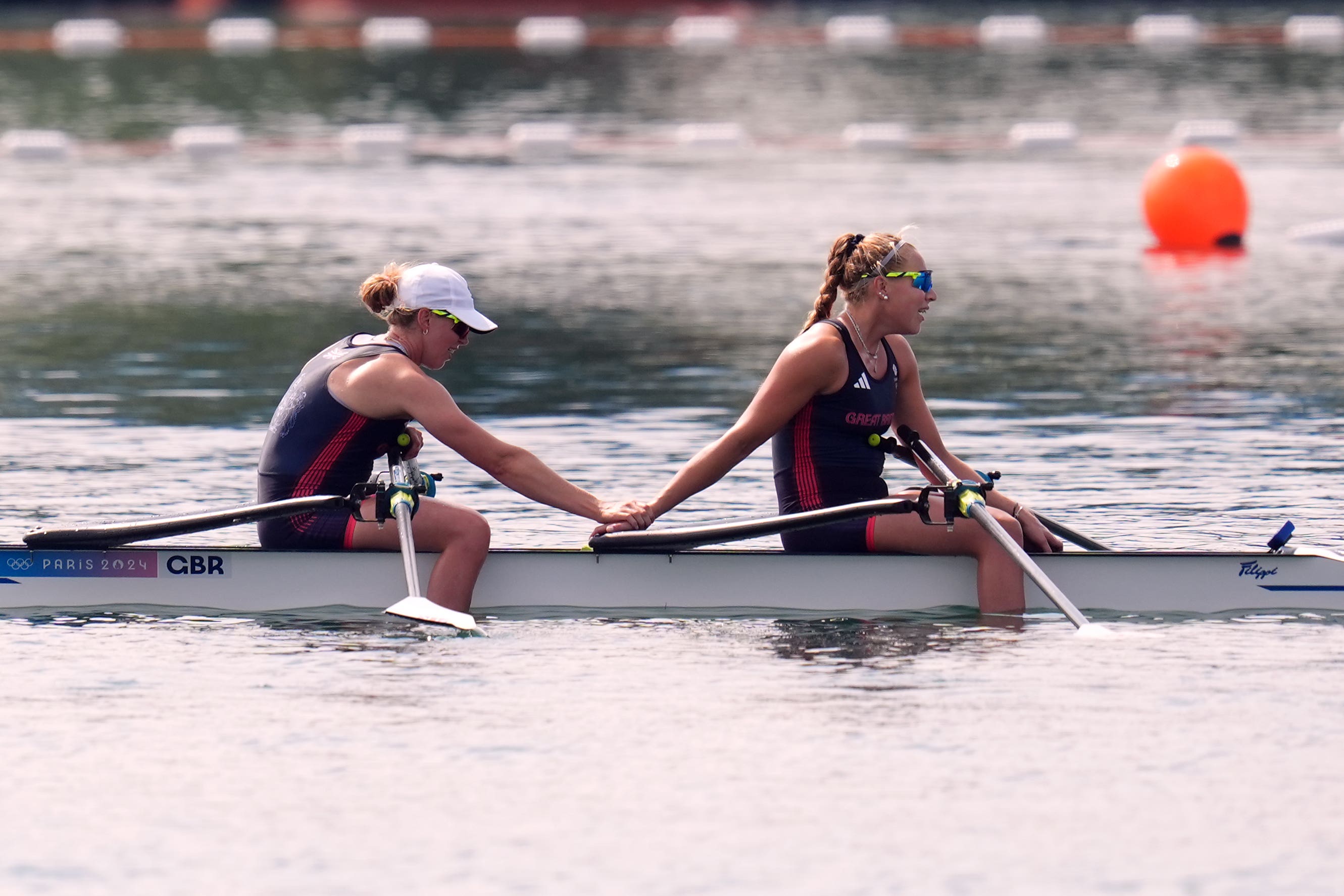 Great Britian’s Mathilda Hodgkins-Byrne and Becky Wilde after claiming bronze in the women’s double sculls (John Walton/PA).