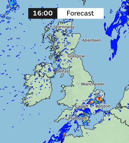 A Met Office weather map suggests pockets of the southeast face more than 32mm rain on Saturday afternoon