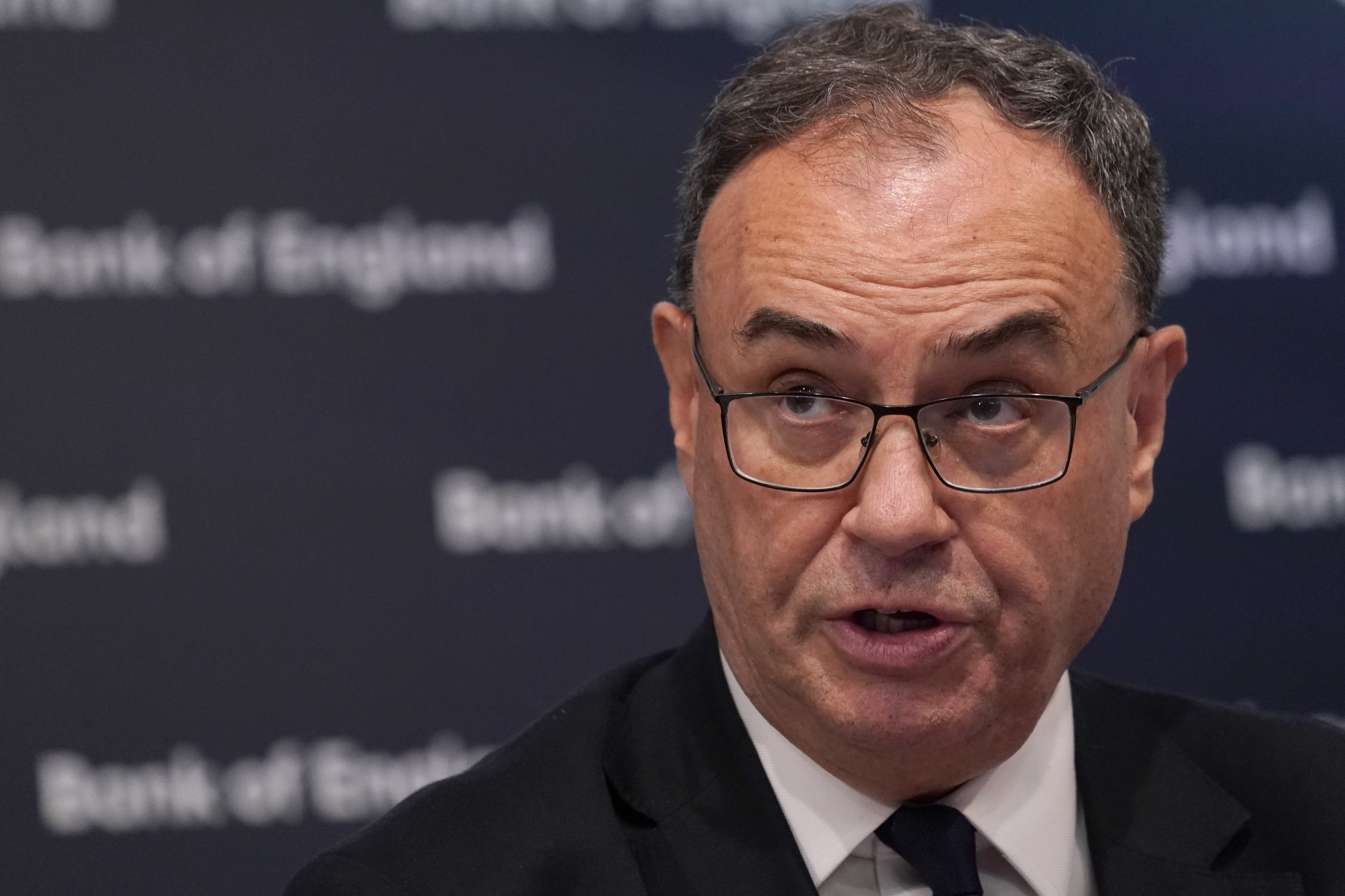 Andrew Bailey, governor of the Bank of England, speaking at Threadneedle Street on Thursday (Alberto Pezzali/PA)