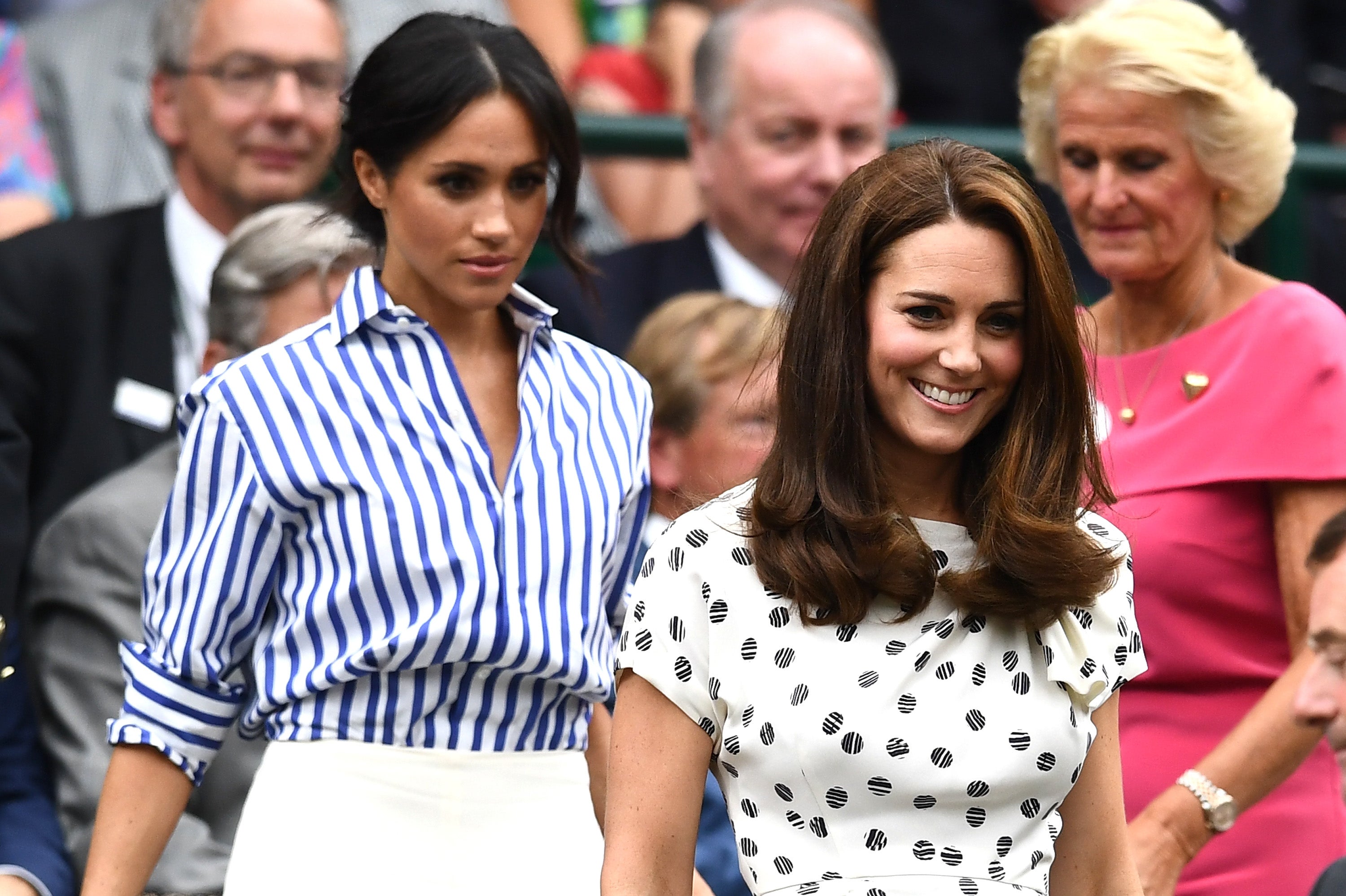 Feuding sisters-in-law Meghan Markle at Kate Middleton at Wimbledon in 2018