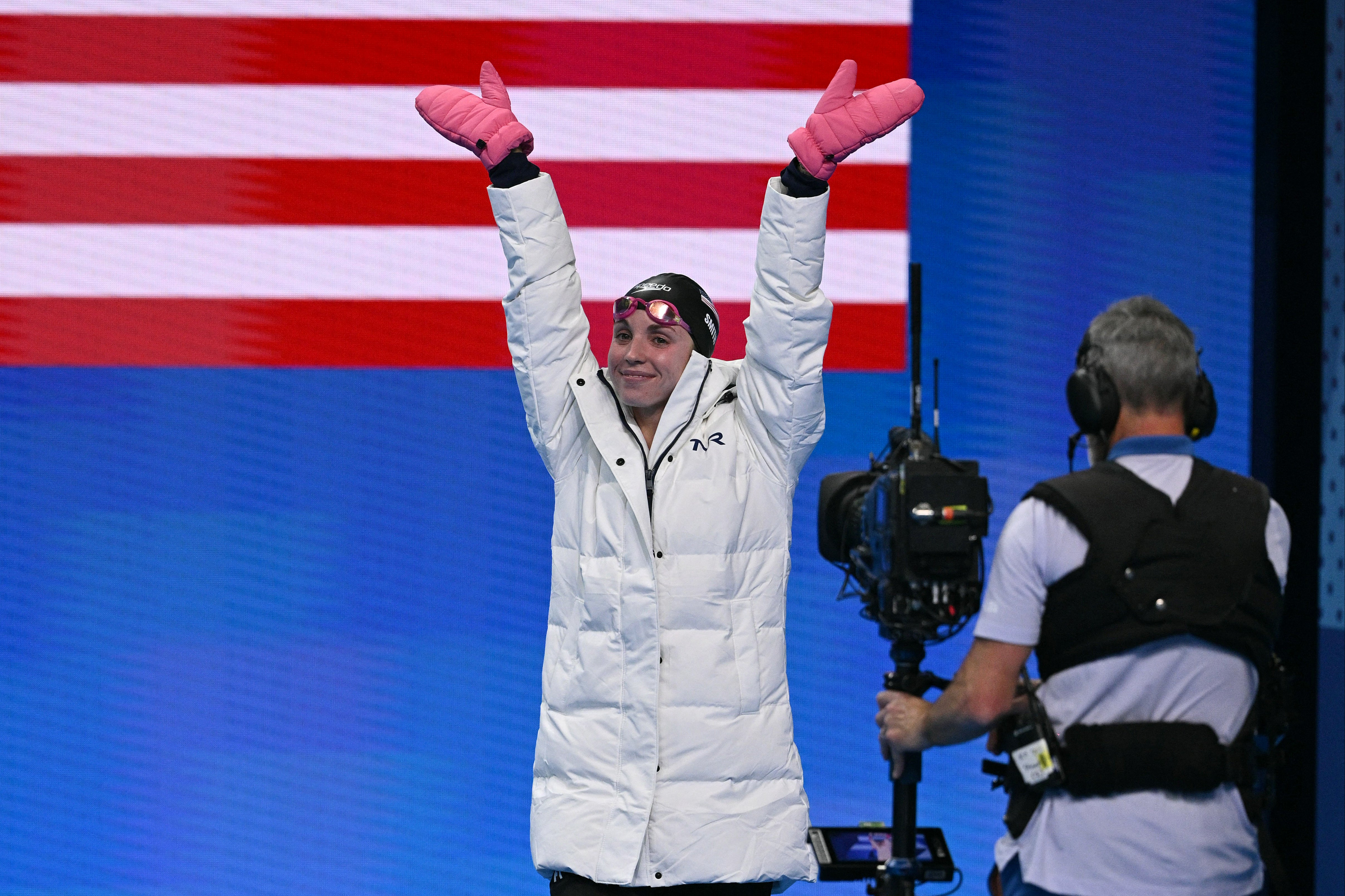 Regan Smith is among the US swimmers seen wearing a parka coat