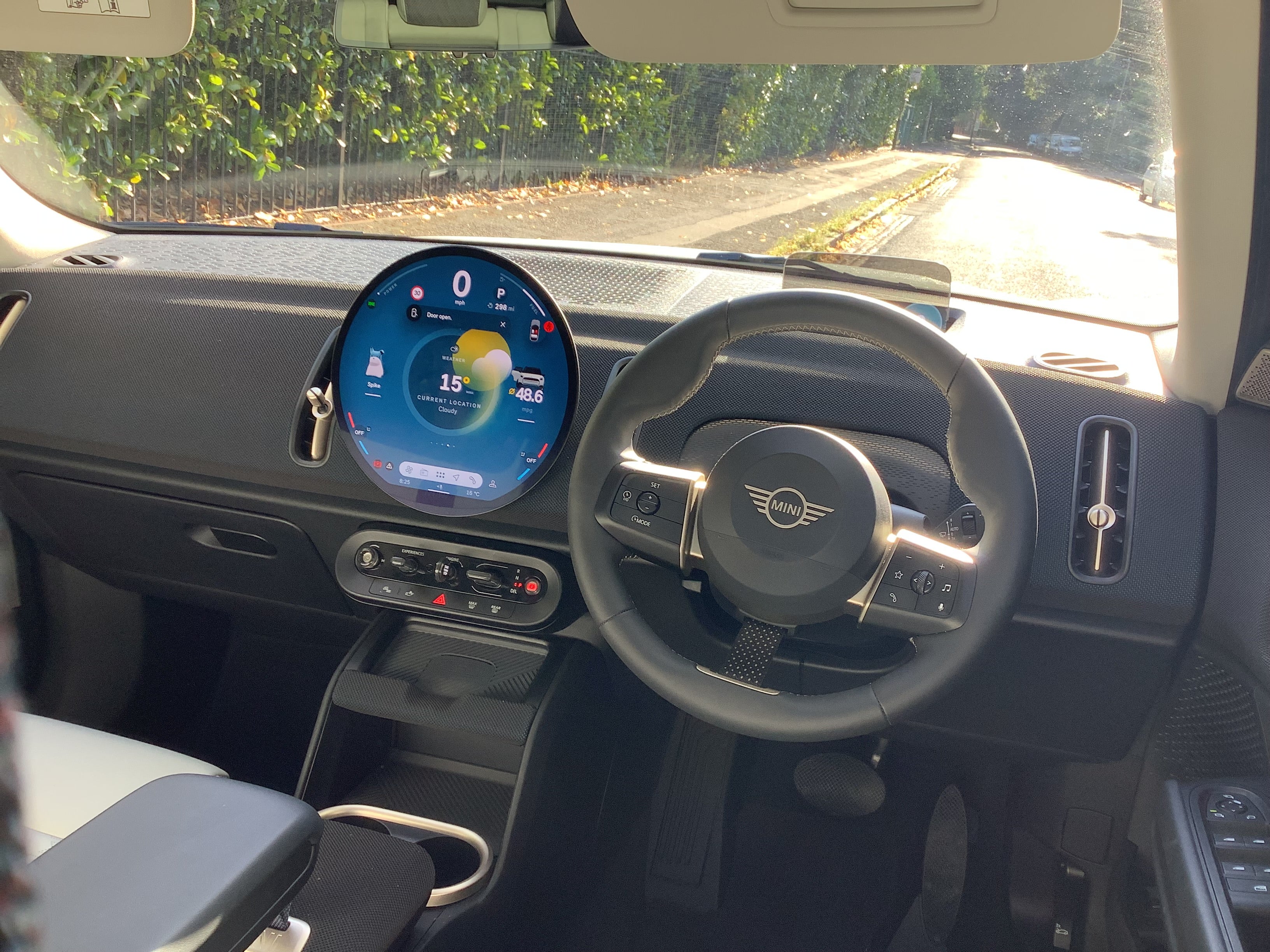 The giant dinner-plate screen is reminiscent of the classic Mini’s central speedo