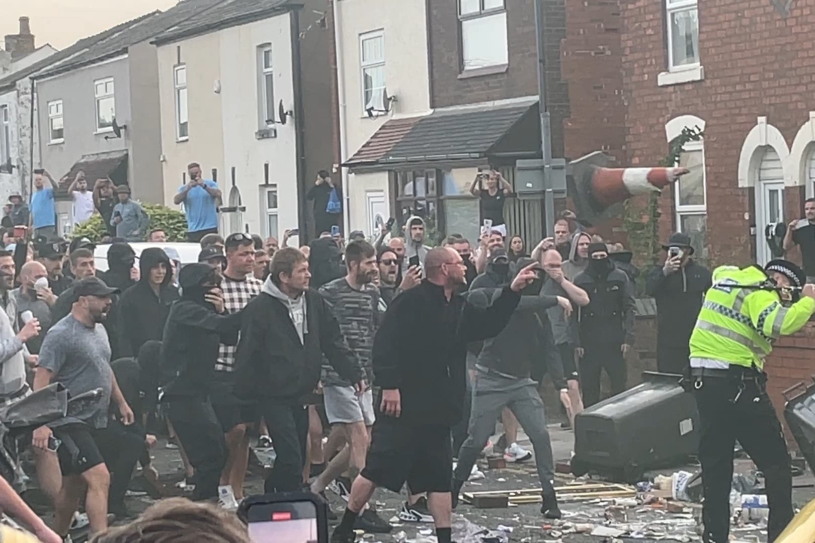 Trouble flares during a protest in Southport, after three children died and eight were injured in a knife attack during a Taylor Swift event at a dance school (Richard McCarthy/PA)