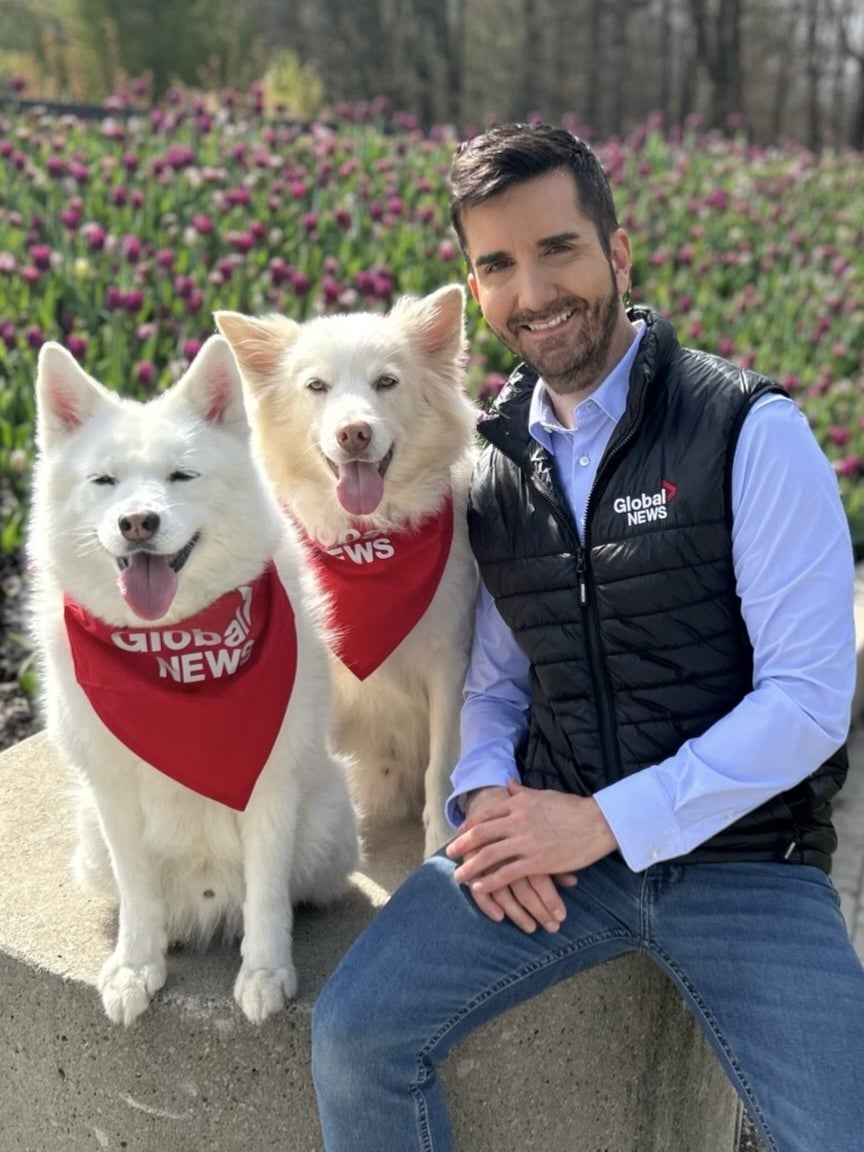 Ross with pet dogs Jasper and Louie