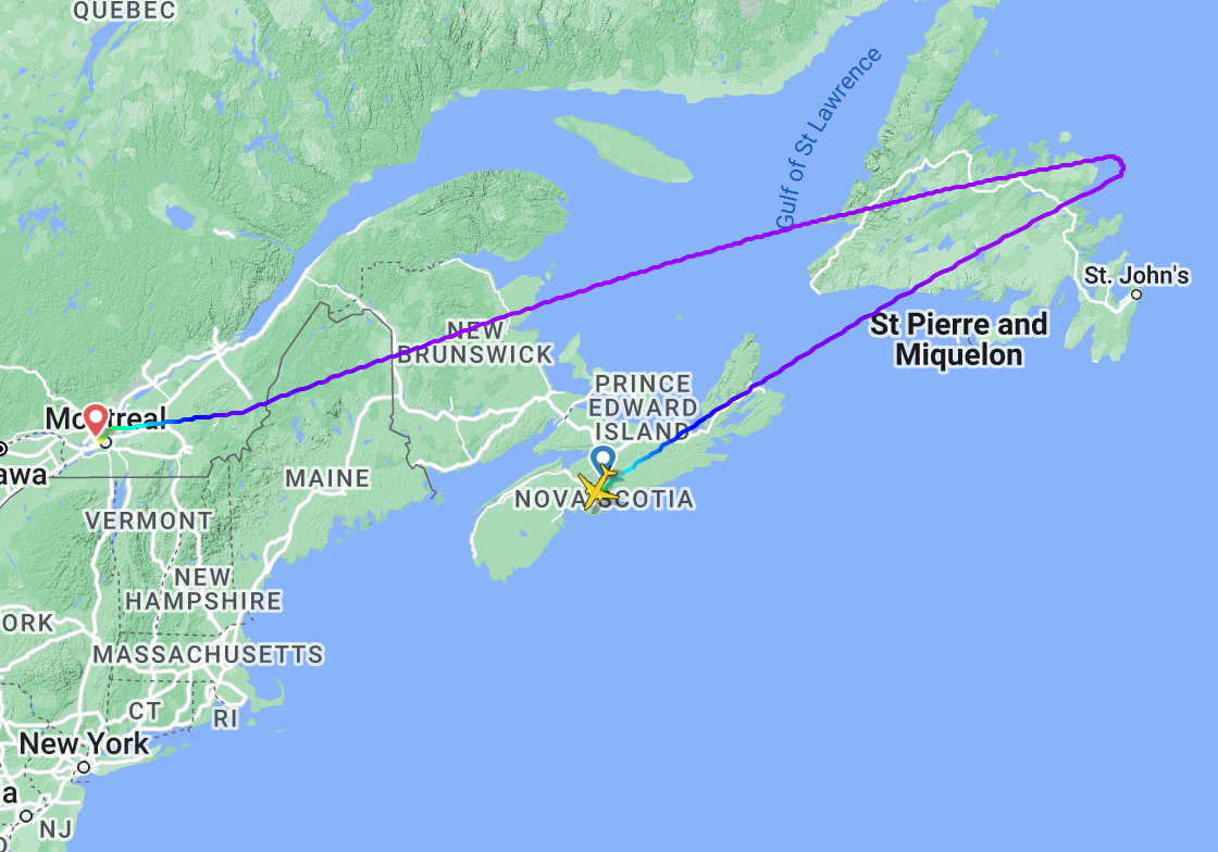 Strange ways: Among the diversions was an Air Canada flight from Halifax to London Heathrow, which reached the eastern end of Newfoundland and then turned west to Montreal