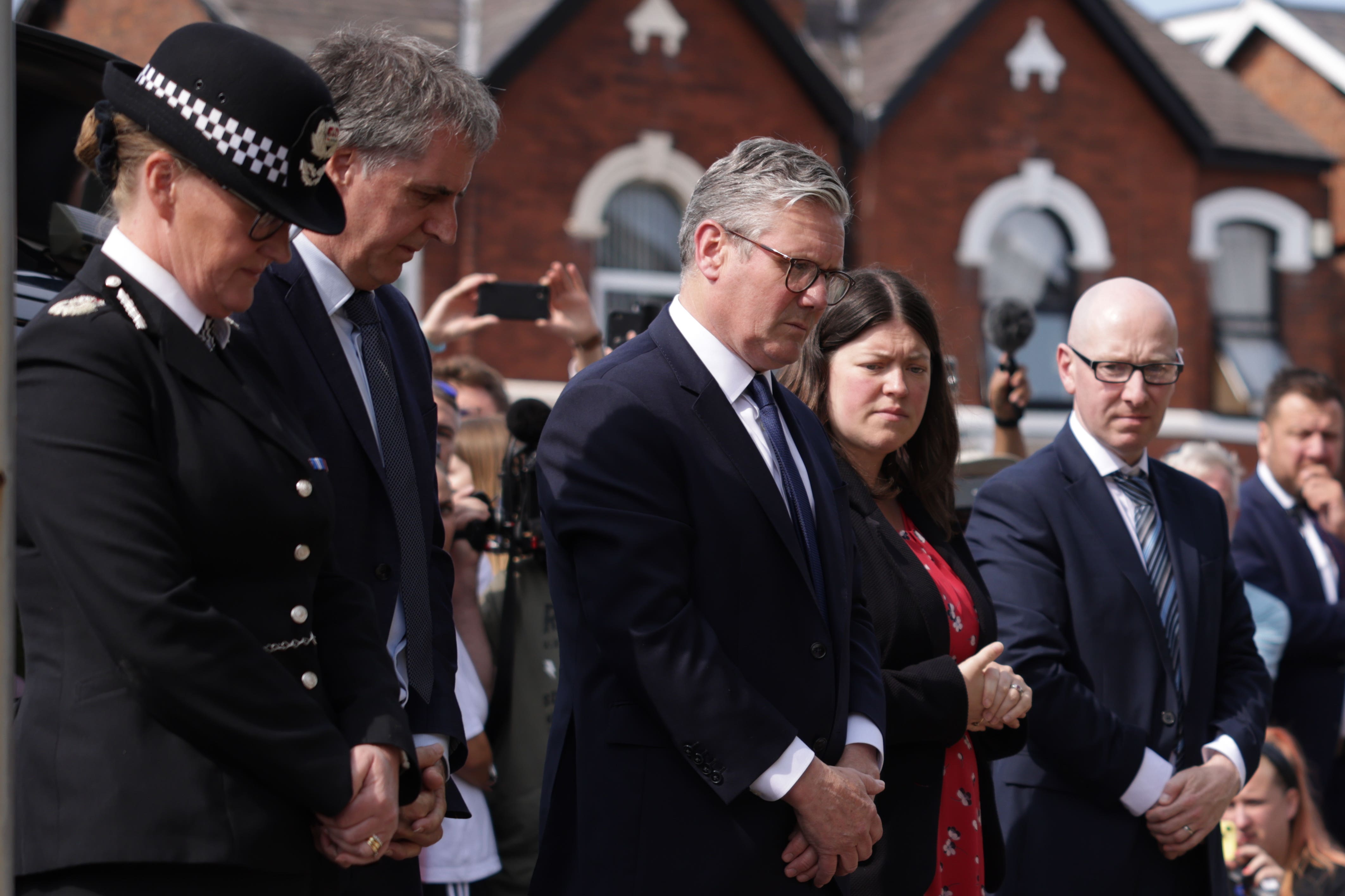 Sir Keir Starmer had already visited Southport to lay flowers at the scene of Monday’s attack, but returned to the town on Friday. (James Speakman/PA)