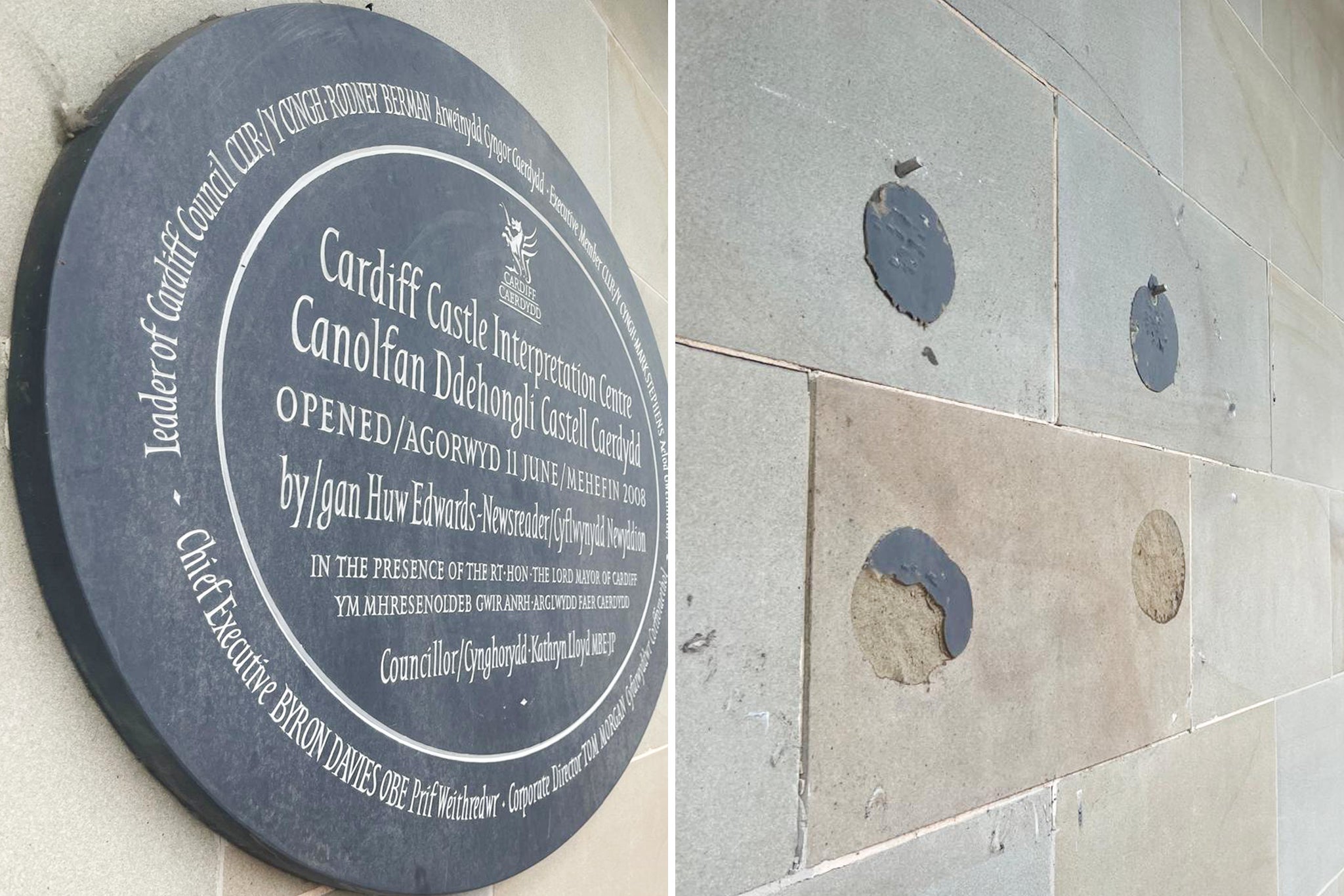 The plaque is the second motif to be removed in Wales this week