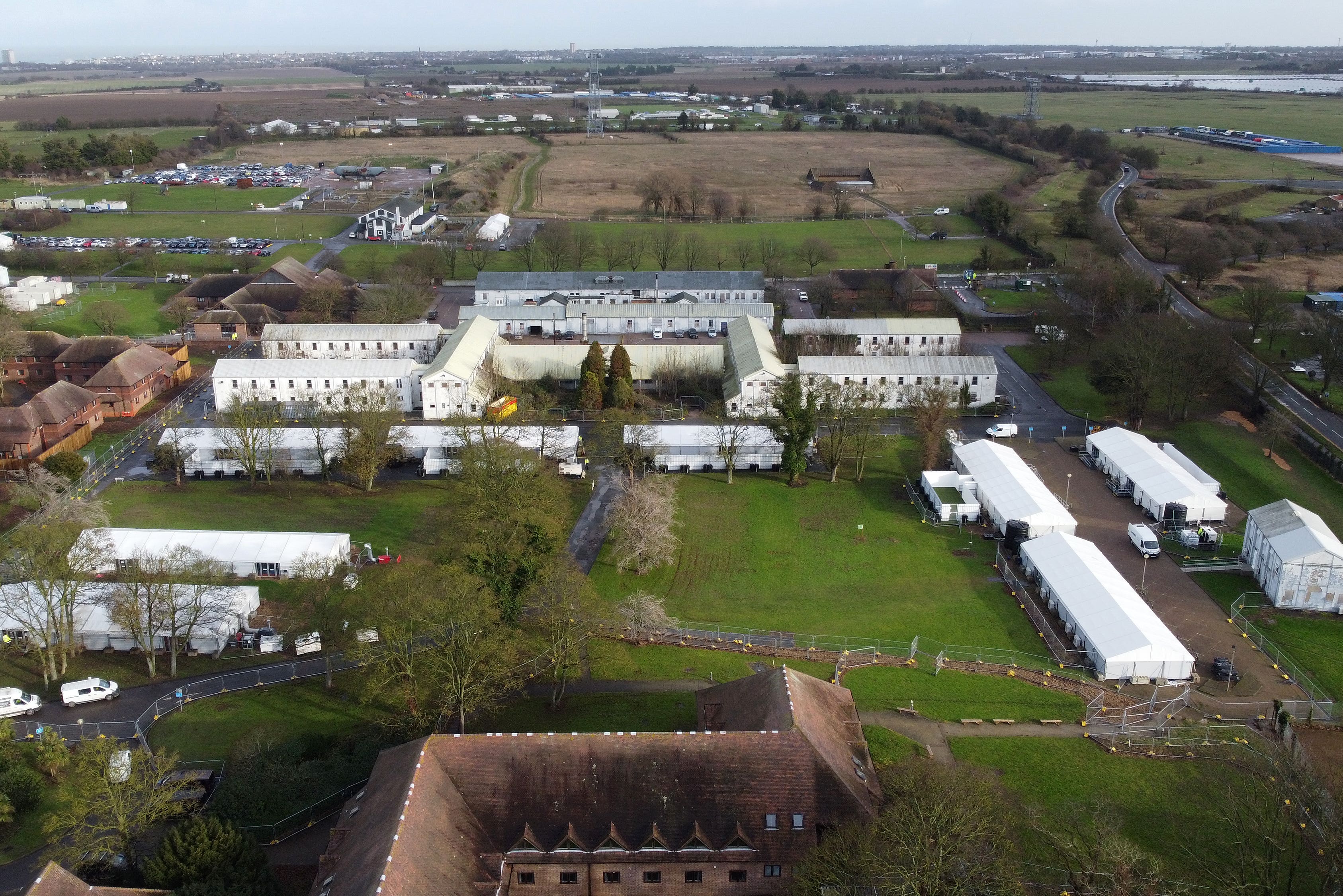 An aerial view of the Manston migrant processing facility in Thanet, Kent (Gareth Fuller/PA)