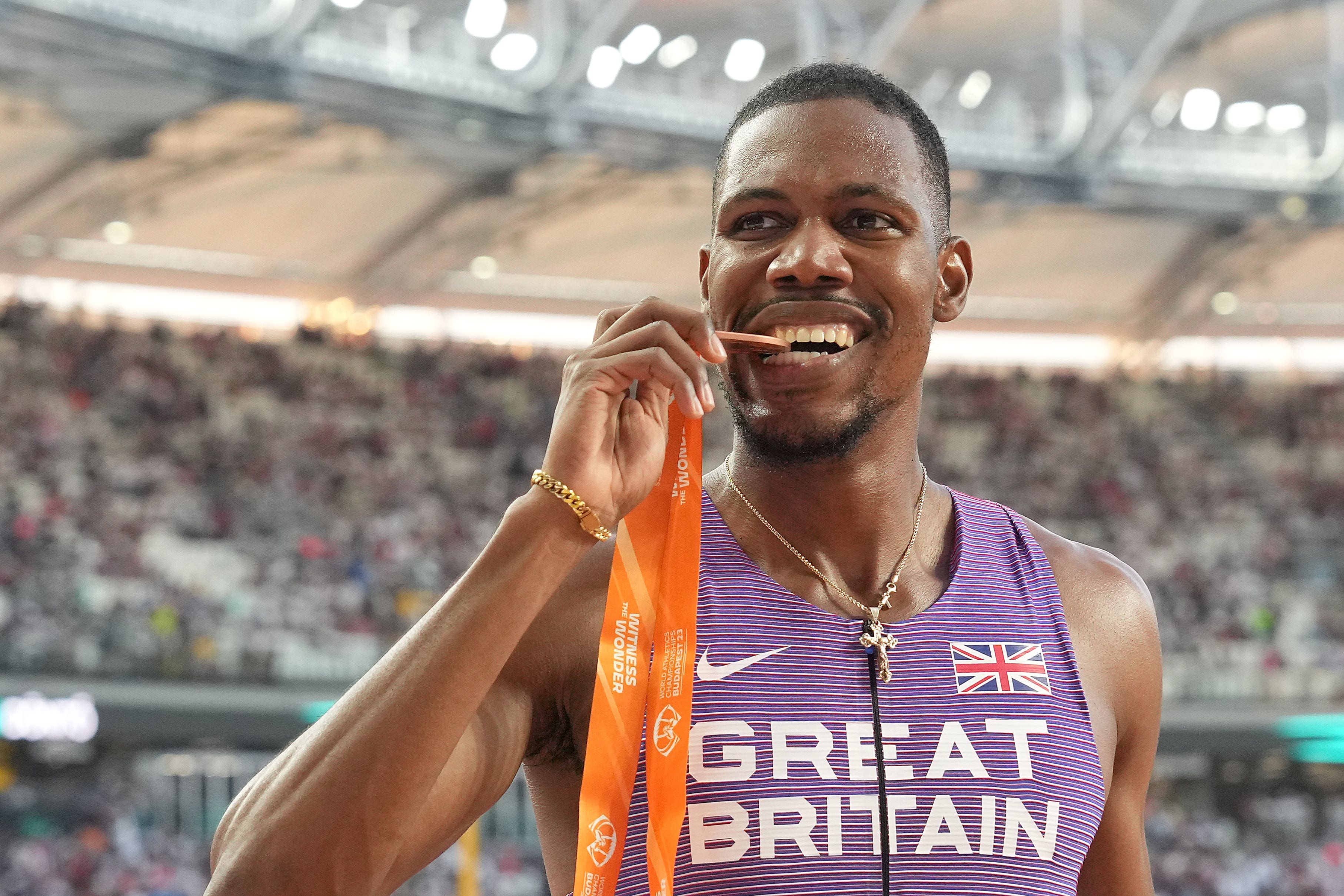 British sprinter Zharnel Hughes is getting used to his newfound fame (Martin Rickett/PA)