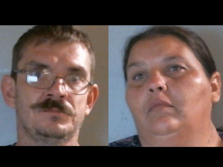 Johnny James, 40, left, and Kayla Clark, 42, right, were arrested by Washington County Sheriff’s deputies on a charge of child neglect after James allegedly tied his 15-year-old daughter to a tree in his backyard for repeatedly soiling herself