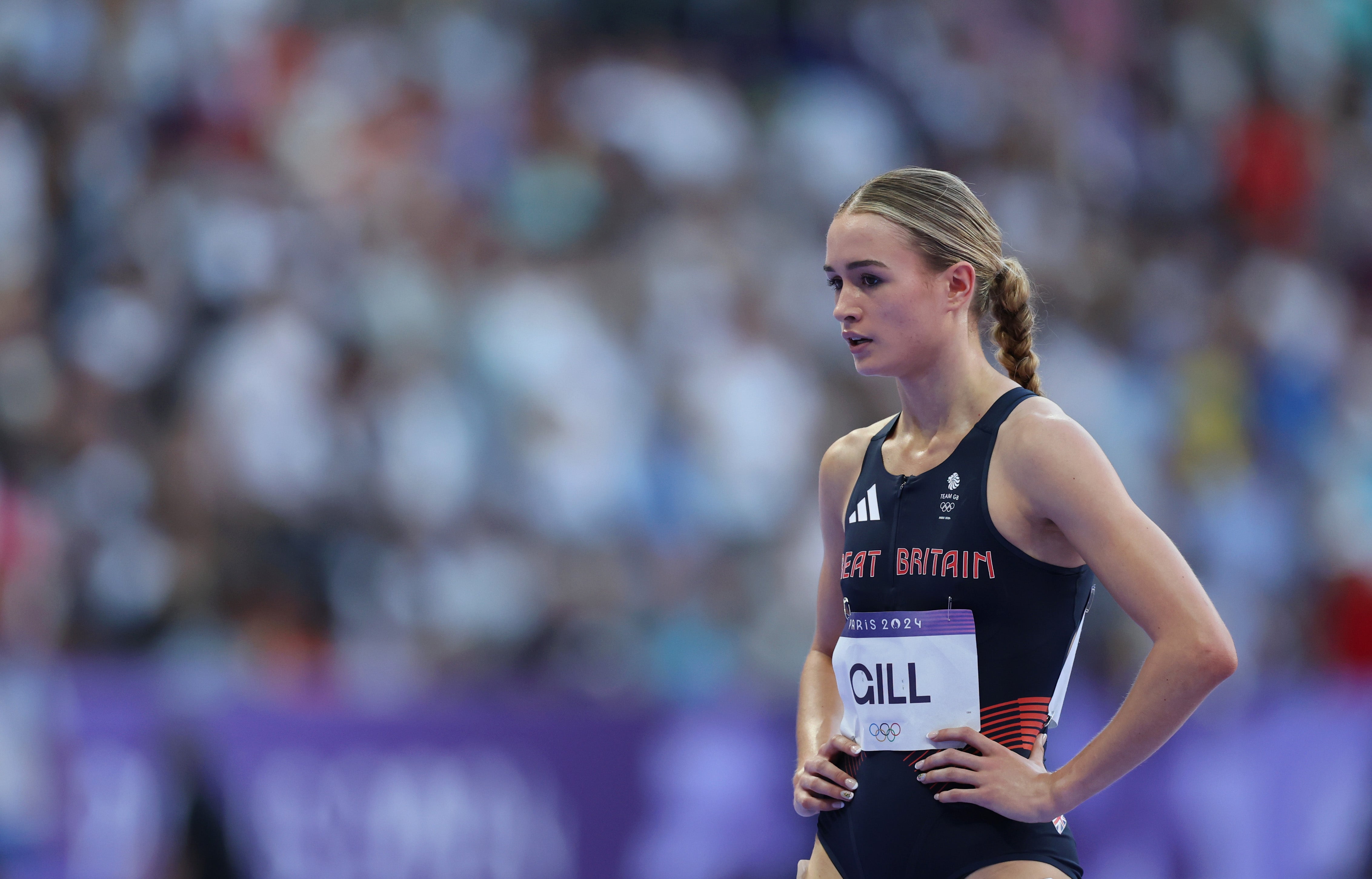 Phoebe Gill of Team Great Britain looks on during the Women's 800m Round 1