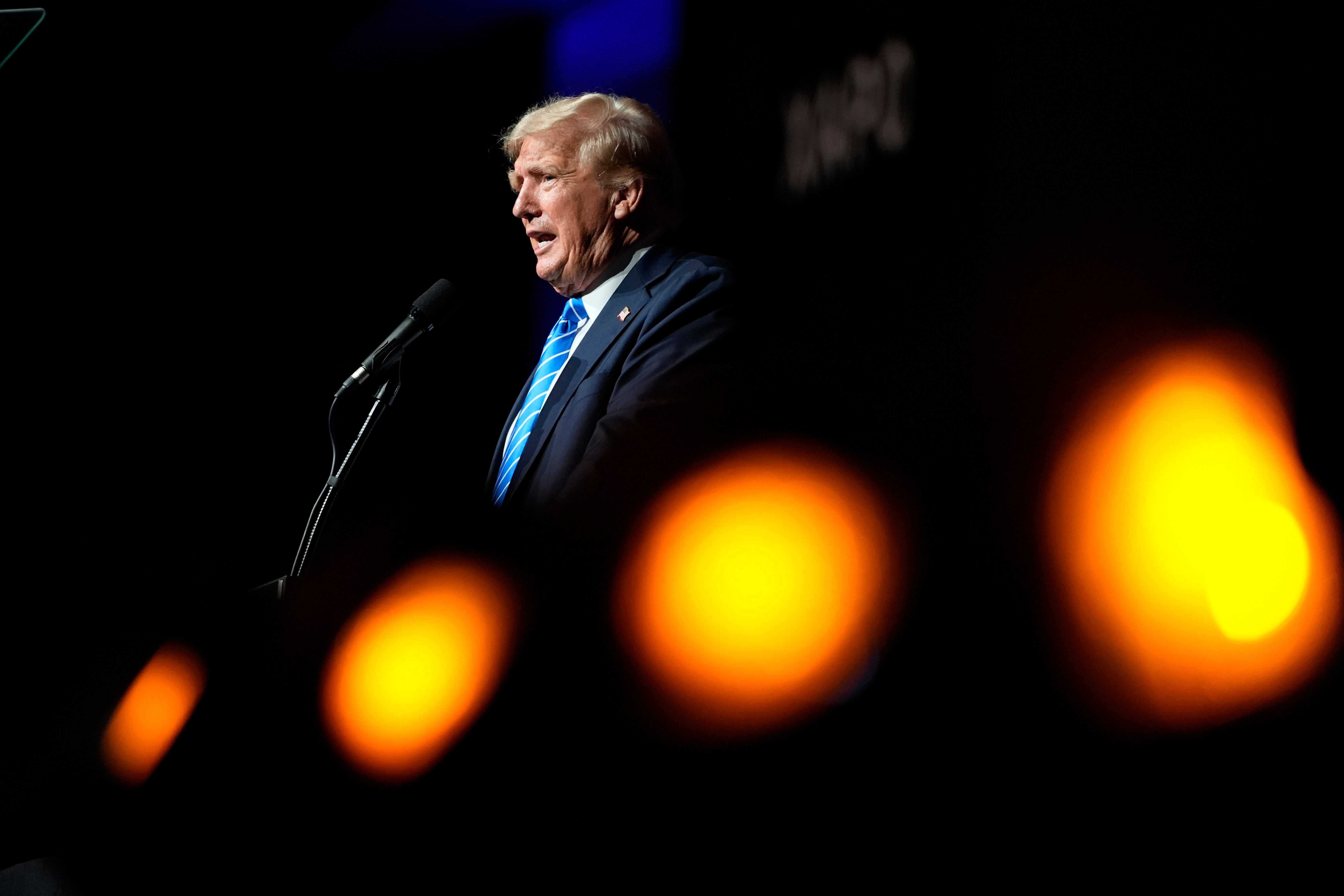 Republican presidential candidate former President Donald Trump speaks at the Bitcoin 2024 conference in Nashville on 27 July, 2024