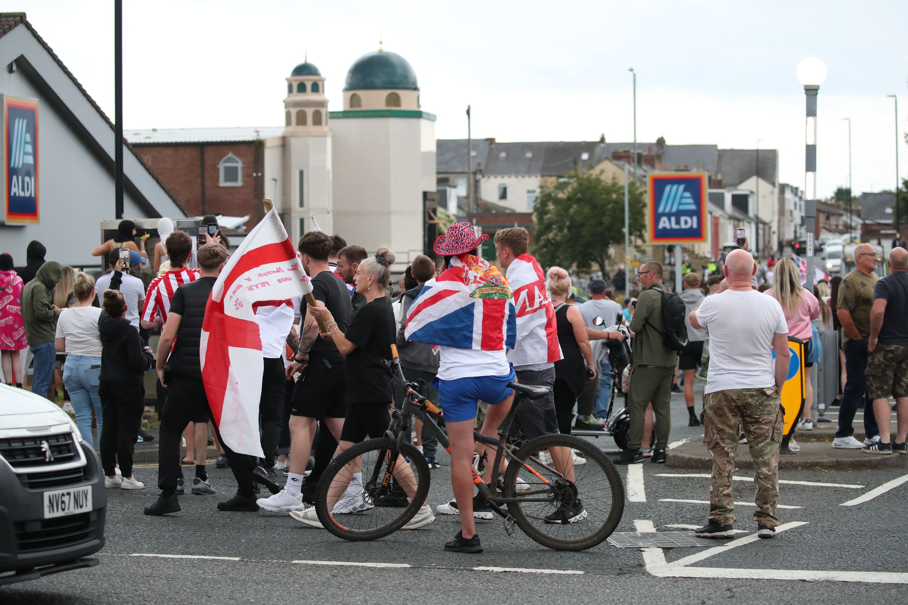 People protest in Sunderland city centre following the stabbing attacks on Monday in Southport (Scott Heppell/PA)